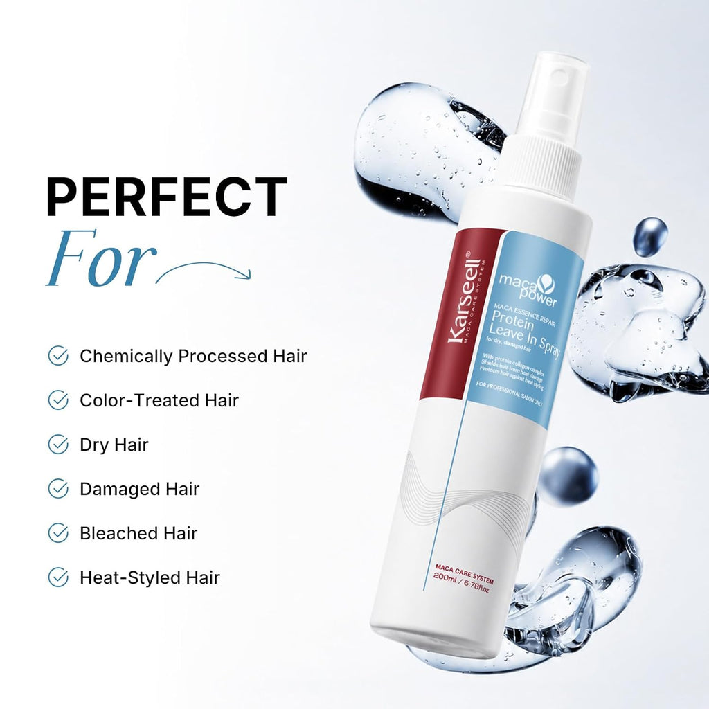 Karseell Leave-In Conditioner Spray, 6.78 fl oz | No-rinse protein conditioner spray for damp or dry hair; helps soften, smooth frizz, and refresh daily styling
