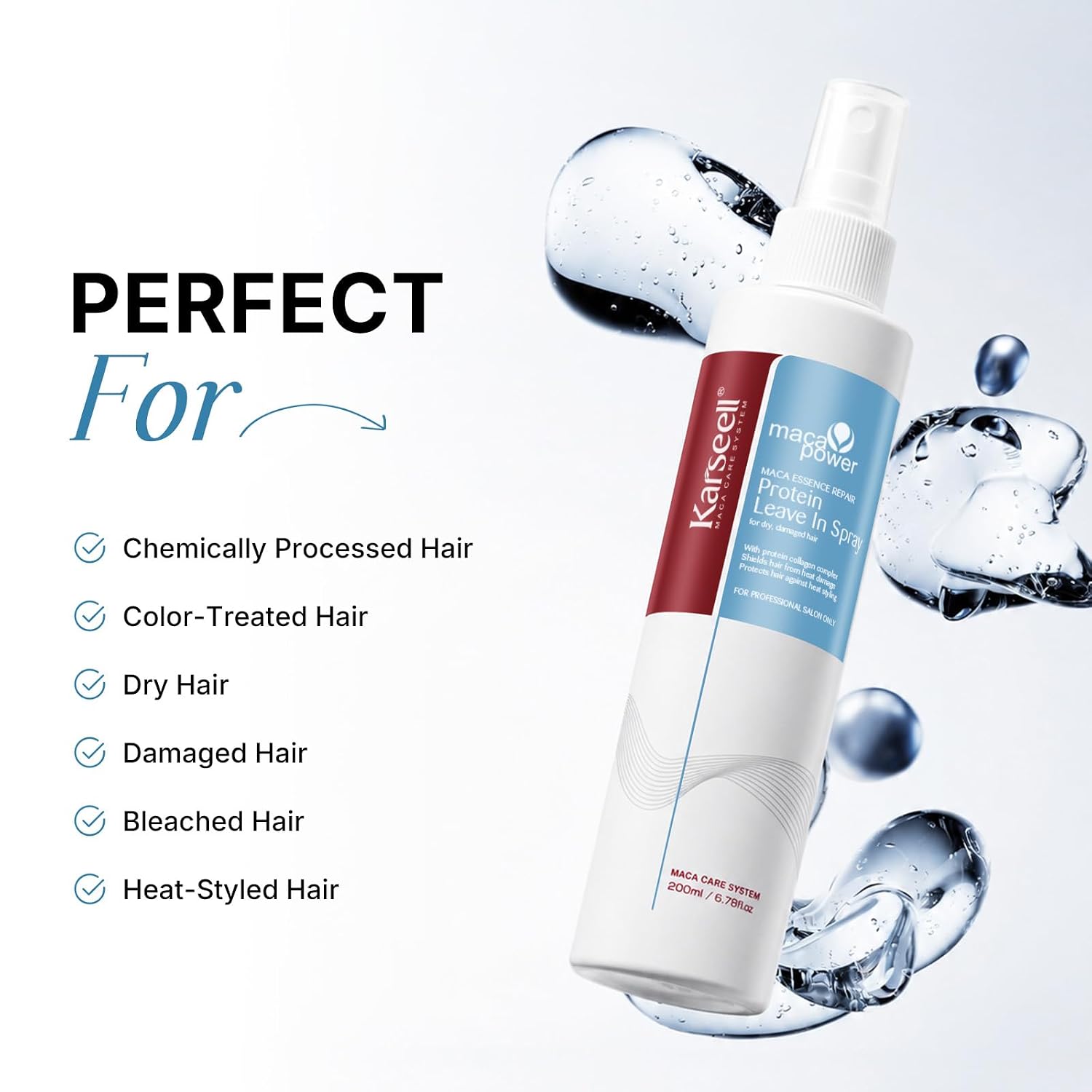 Karseell Leave-In Conditioner Spray, 6.78 fl oz | No-rinse protein conditioner spray for damp or dry hair; helps soften, smooth frizz, and refresh daily styling