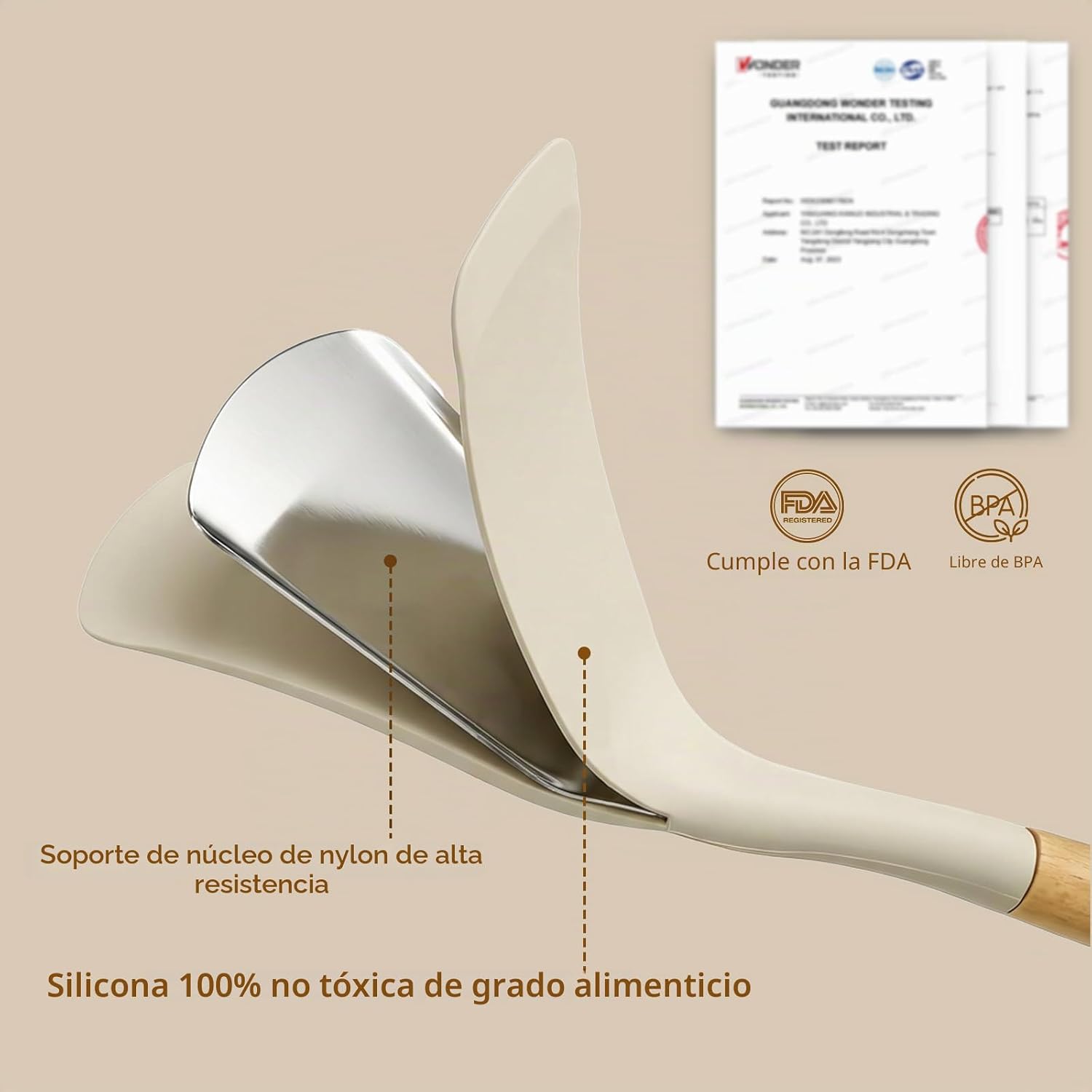 Juego de utensilios de cocina de silicona 33 piezas, grado alimenticio resistente al calor | Juego de utensilios de cocina de silicona antiadherentes sin BPA, con soporte, mango de madera de tacto frío (caqui)