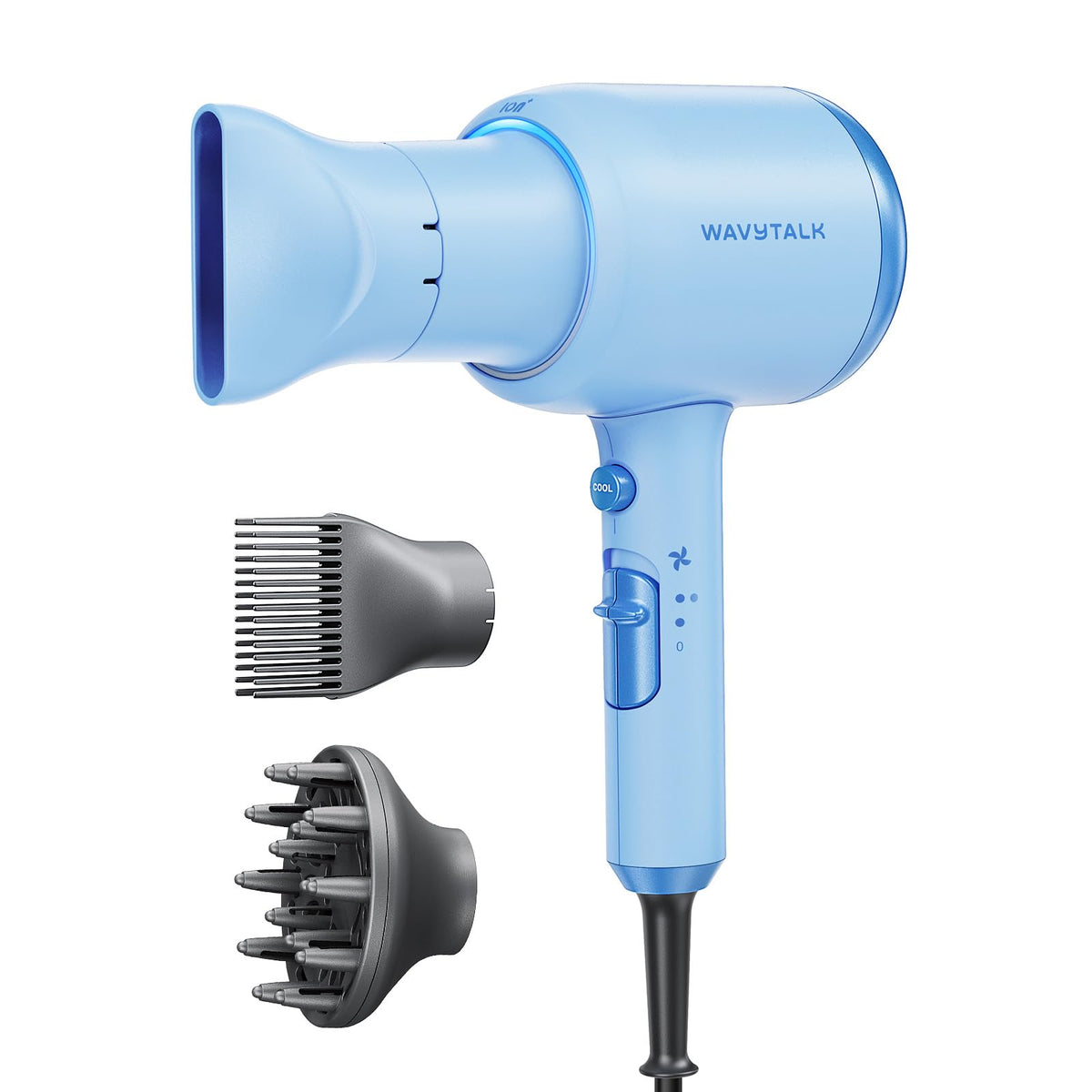 Secador de pelo Wavytalk con difusor, secador iónico Blown Away para cabello rizado con peine, secador de 1875 W de secado rápido con tecnología de cerámica, 3 accesorios para todo tipo de cabello | Secado rápido de 1875 W, 3 accesorios para todo tipo de