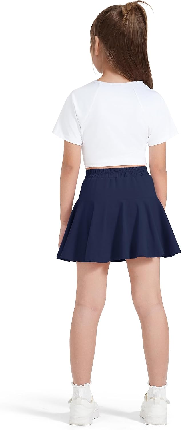 BOOPH Paquete de 2 faldas de uniforme deportivo para niñas pequeñas con pantalones cortos | Faldas de tenis francés con bolsillos para niños de 2 a 9 años