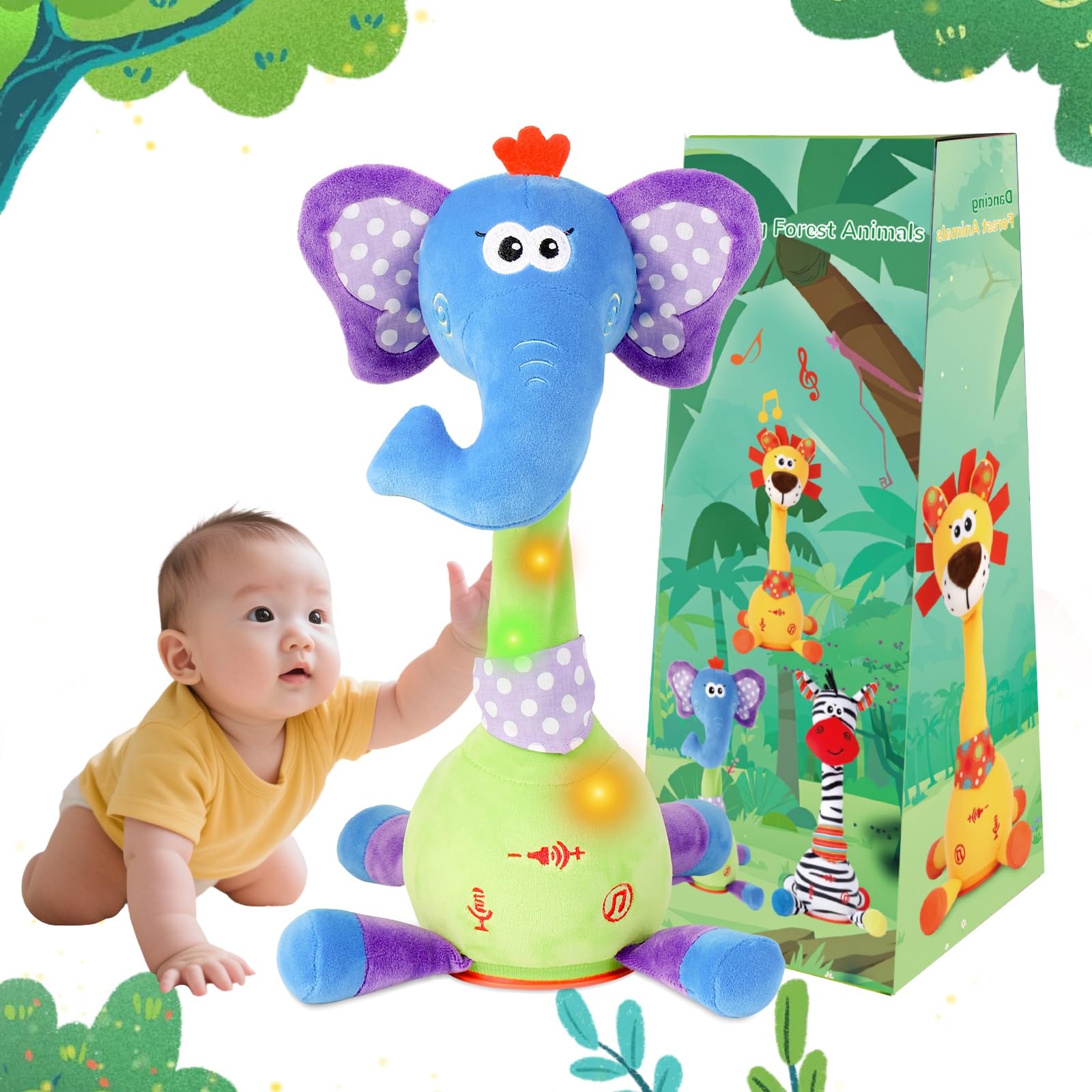 Cactus bailarín parlante - Repite lo que dices graba juguete para bebé | Bebé cantando grabación, imitando, repite lo que dices, musical interactivo, para niños y niñas de 1 año