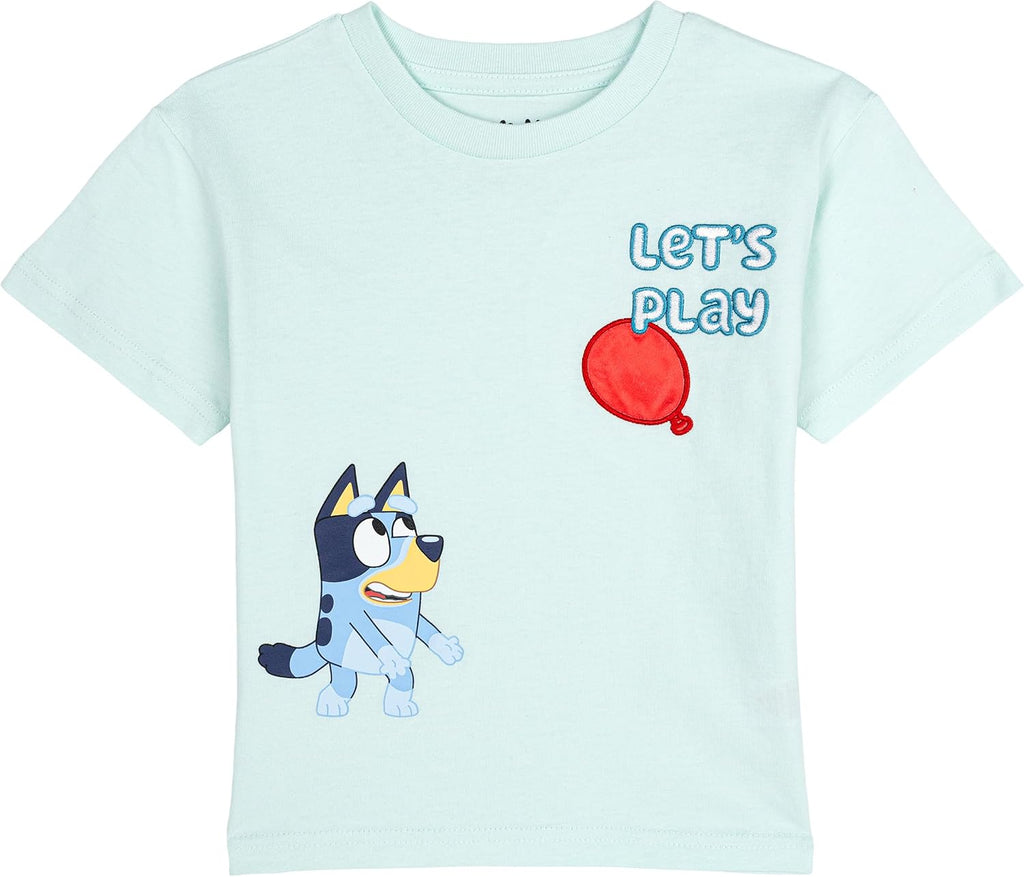 Bluey - Conjunto de camiseta con hombros caídos y pantalones cortos para niños de tamaños de bebé a grandes (2T - 10-12)