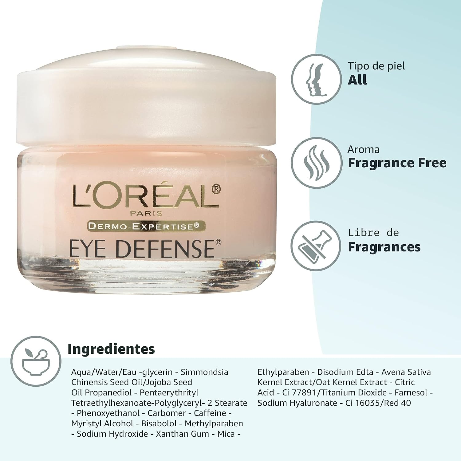 L'Oréal Paris Dermo-Expertise Eye Defense Crema para Ojos con Cafeína y Ácido Hialurónico 0.5 onzas