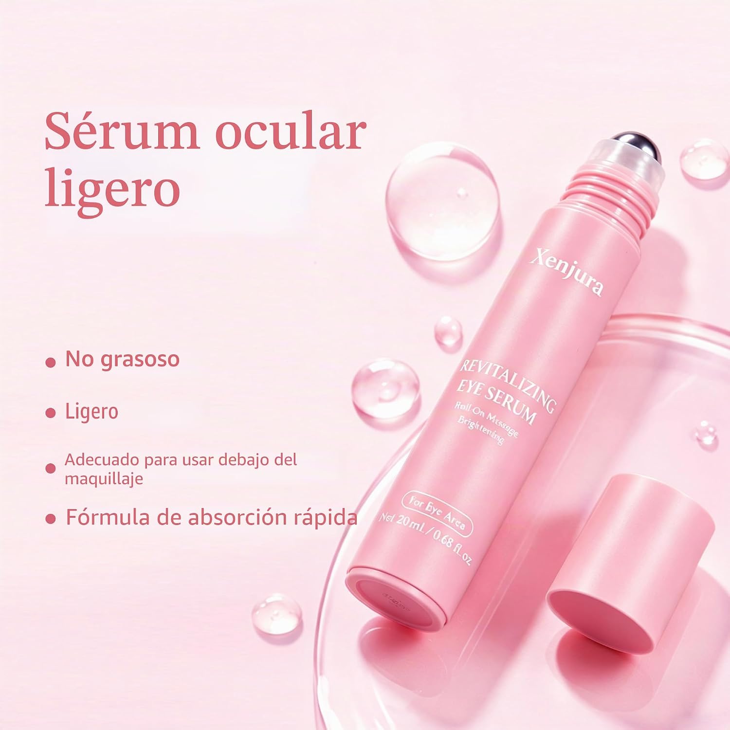 Suero de retinol y cafeína para debajo de los ojos, crema refrescante Xenjura para ojos hinchados y ojeras, removedor de arrugas antienvejecimiento para líneas finas, cuidado de la piel vegano (0.7 fl