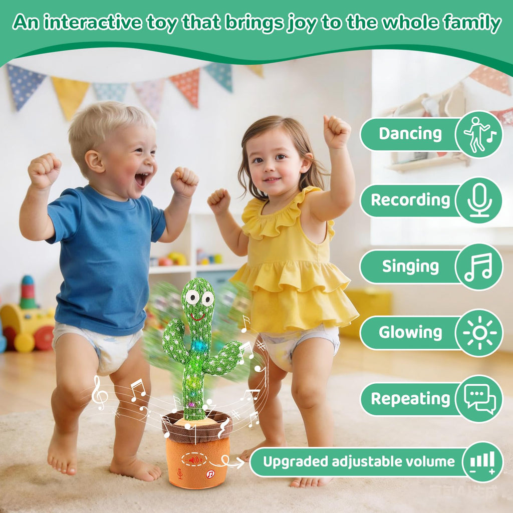 Cactus bailarín parlante - Repite lo que dices graba juguete para bebé | Bebé cantando grabación, imitando, repite lo que dices, musical interactivo, para niños y niñas de 1 año