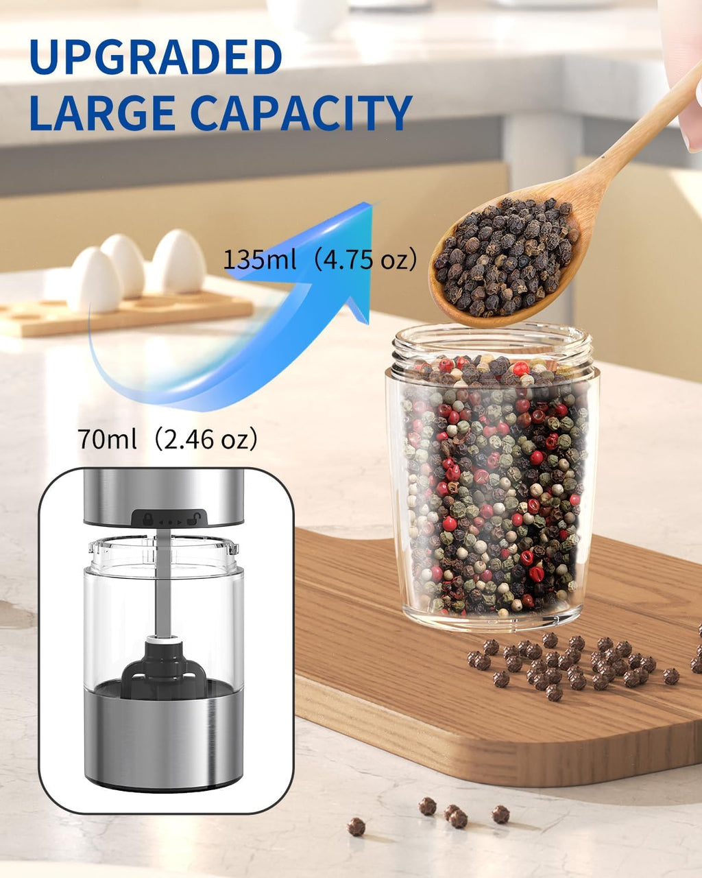 CIRCLE JOY Gravity - Juego de molinillo eléctrico de sal y pimienta con luz LED, funciona con pilas, grosor ajustable, gran capacidad, para el hogar, cocina, barbacoa