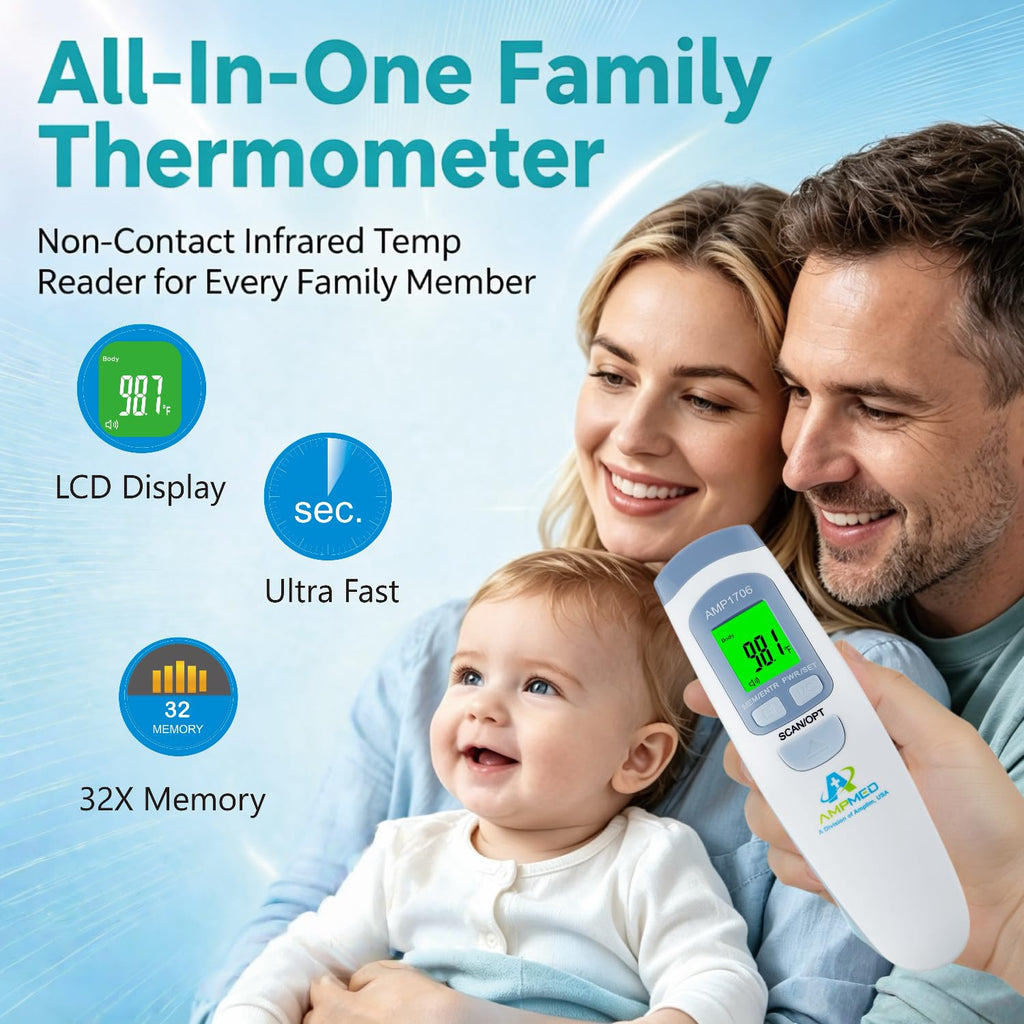 Termómetro de frente de grado médico Amplim para adultos, niños, bebés, termómetro infrarrojo digital sin contacto, lectura instantánea, detección precisa y rápida de fiebre, para uso en casa, clínica | Para adultos, niños, bebés, detección digital de fie