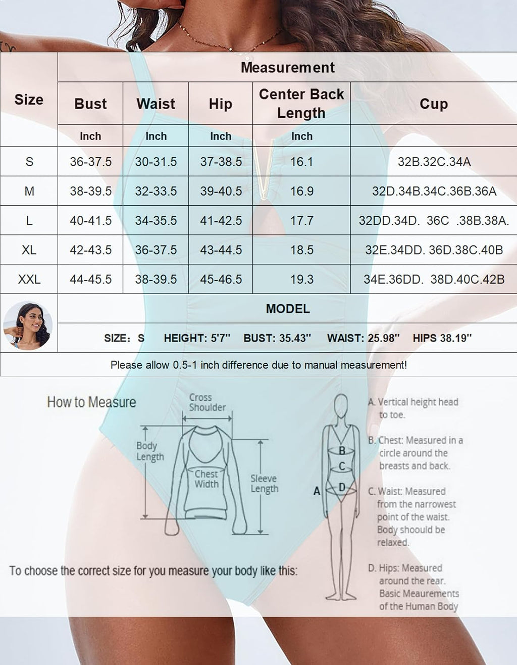 AI'MAGE Traje de baño de una pieza con control de abdomen para mujer, con cuello en V