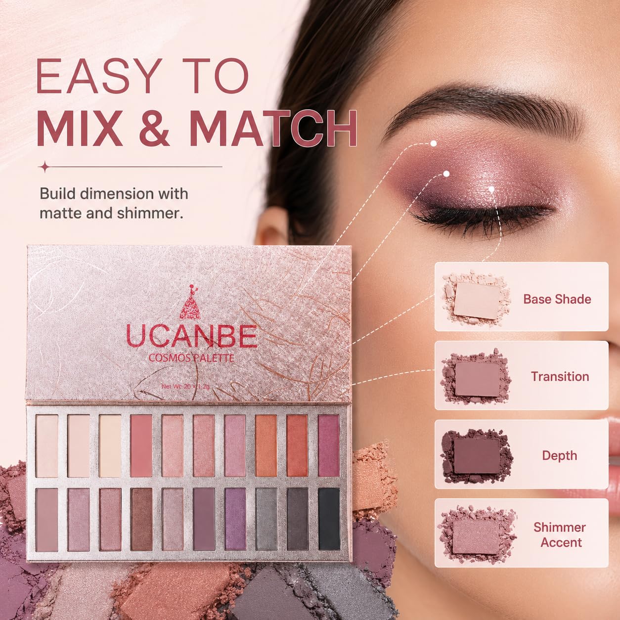 UCANBE Kit de paleta de sombra de ojos profesional de 18 colores con aroma desnudo, larga duración, multi brillo reflectante mate con brillo prensado, perlas de sombra de ojos, maquillaje en polvo