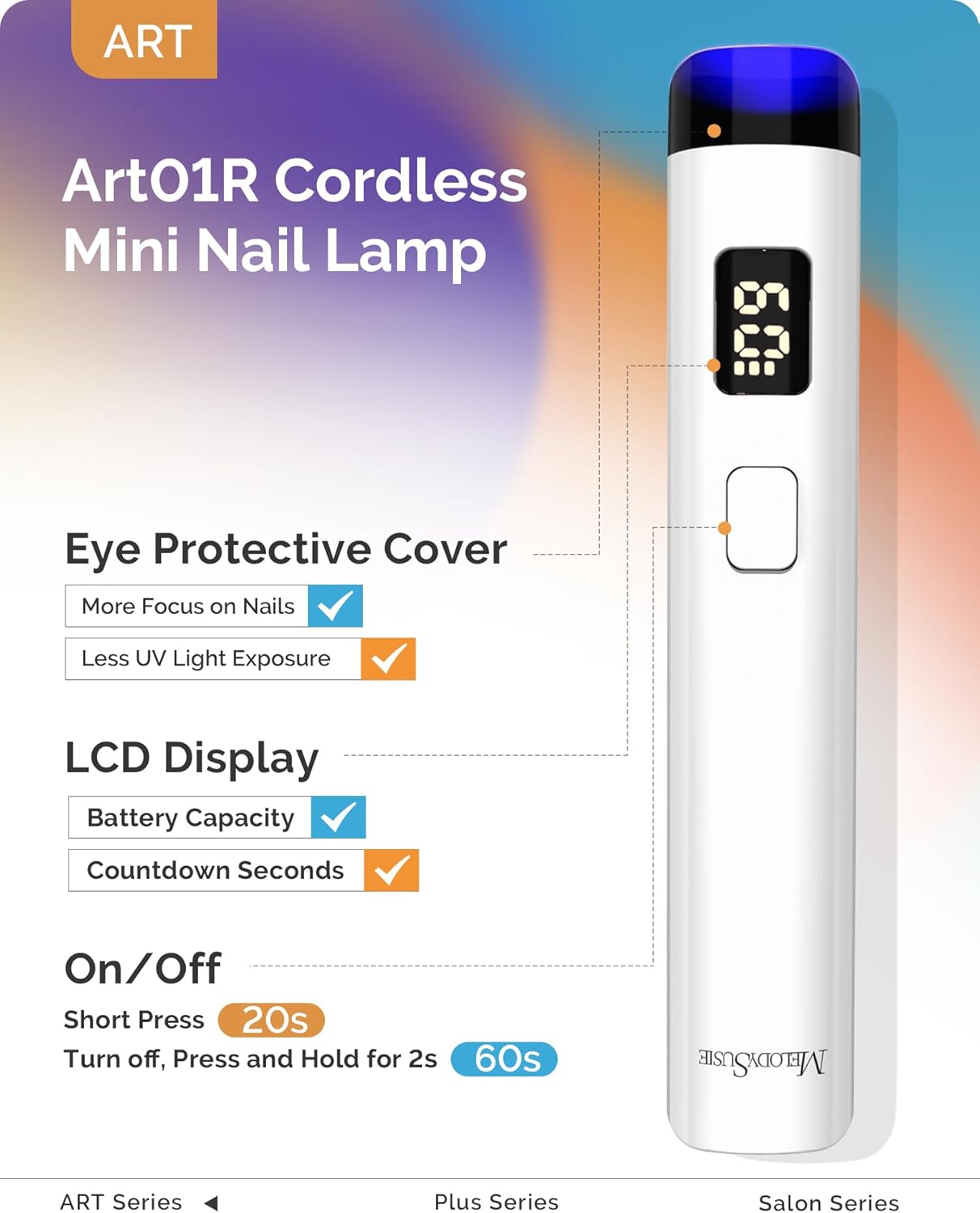 MelodySusie Luz UV de mano para uñas de gel con soporte, mini lámpara de uñas inalámbrica portátil con pantalla LCD, cubierta protectora de ojos, curado flash para pegamento, color blanco | Mini Portable Cordless Nail Lamp with LCD Display, Eye-Protective