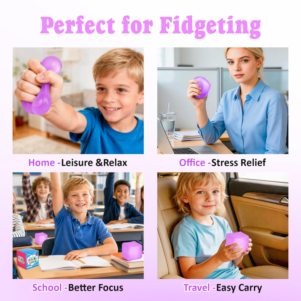 Paquete de 4 Cubos Antiestrés, Pelotas Antiestrés con Forma de Cubo de Hielo de Elevación Lenta para Adultos y Niños, Juguete Sensorial Fidget para Alivio de Ansiedad, Pelotas Blandas de Forma | Sensory Fidget Toy for Anxiety Relief, Square Shape Cube Squ