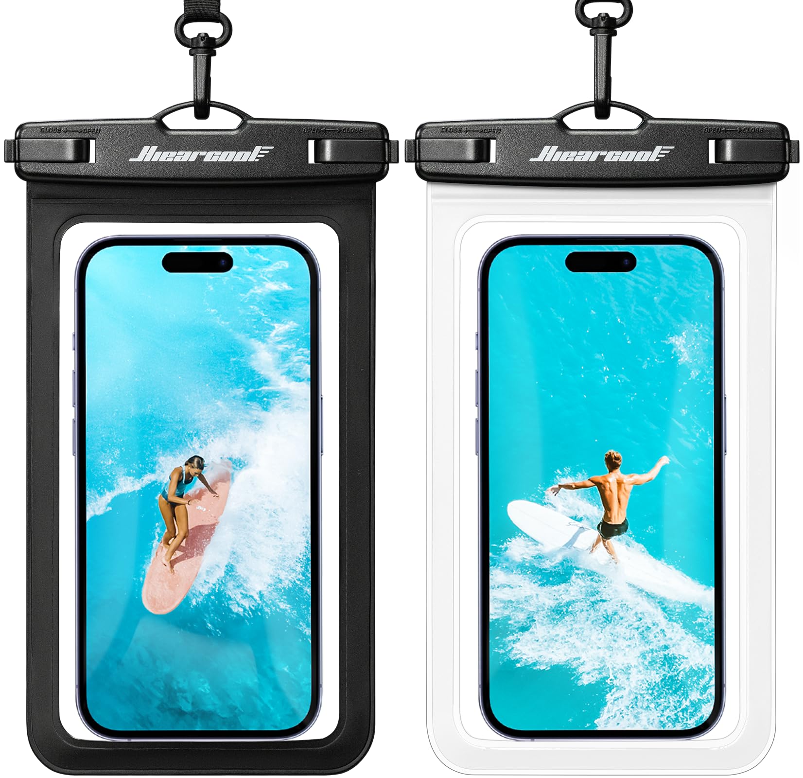 Hiearcool Funda impermeable IPX8 para iPhone 17/16/15/14 Pro Max, bolsa seca para teléfono celular para artículos esenciales de playa y crucero, pantalla táctil, cordón incluido, paquete de 2 (se adapta a hasta 8.9 pulgadas)