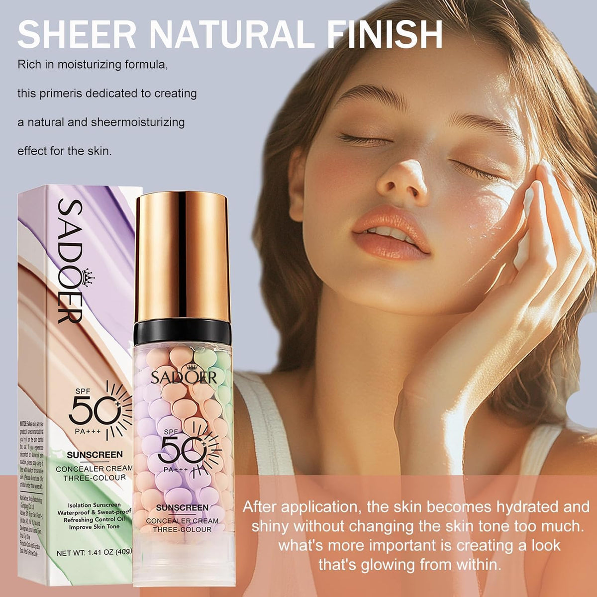 Imprimación 3 en 1 para la cara antes del maquillaje, crema aislante de protección solar, SPF 50, corrector de color en un solo paso, difumina imperfecciones control de aceite y corrección de tono de | One Step Color Corrector Face Primer,Blurs Imperfecti