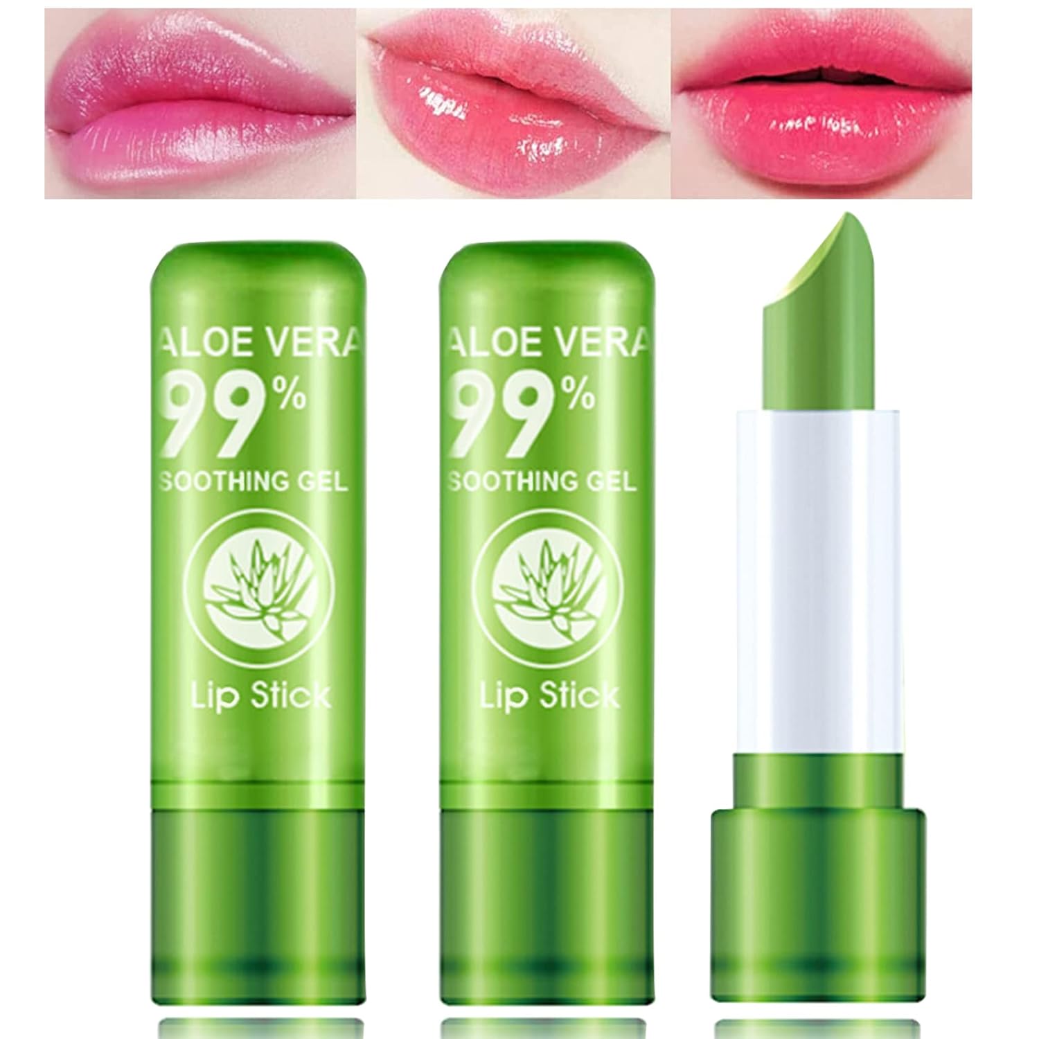 Labial de aloe vera, cuidado labial de larga duración, bálsamo labial nutritivo y voluminizador, brillo labial, cambio de color mágico con temperatura, 3 unidades