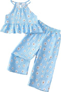 Kucnuzki Ropa de bebé niña pequeña trajes de verano Cami volantes halter tops pantalones de pierna ancha niños conjunto de ropa floral