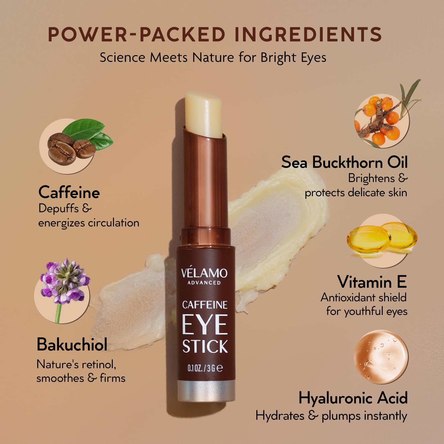 VELAMO ADVANCED Caffeine Eye Cream for Dark Circles, Puffiness & Under Eye Bags – Energizing & Depuffing Under Eye Cream to Smooth Wrinkles & Fine Lines – Dermatologist Tested 0.5 OZ/15g