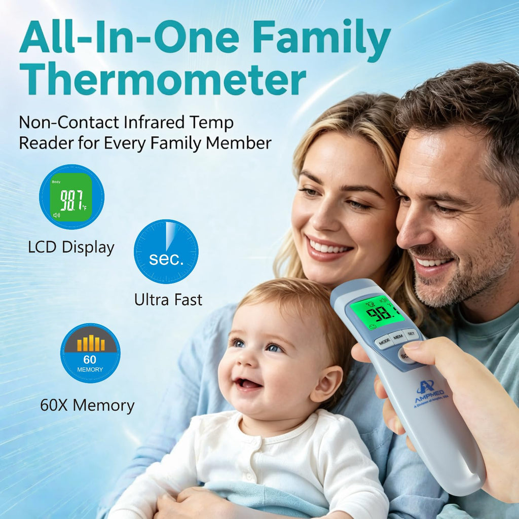 Termómetro de frente de grado médico Amplim para adultos, niños, bebés, termómetro infrarrojo digital sin contacto, lectura instantánea, detección precisa y rápida de fiebre, para uso en casa, clínica | Para adultos, niños, bebés, detección digital de fie
