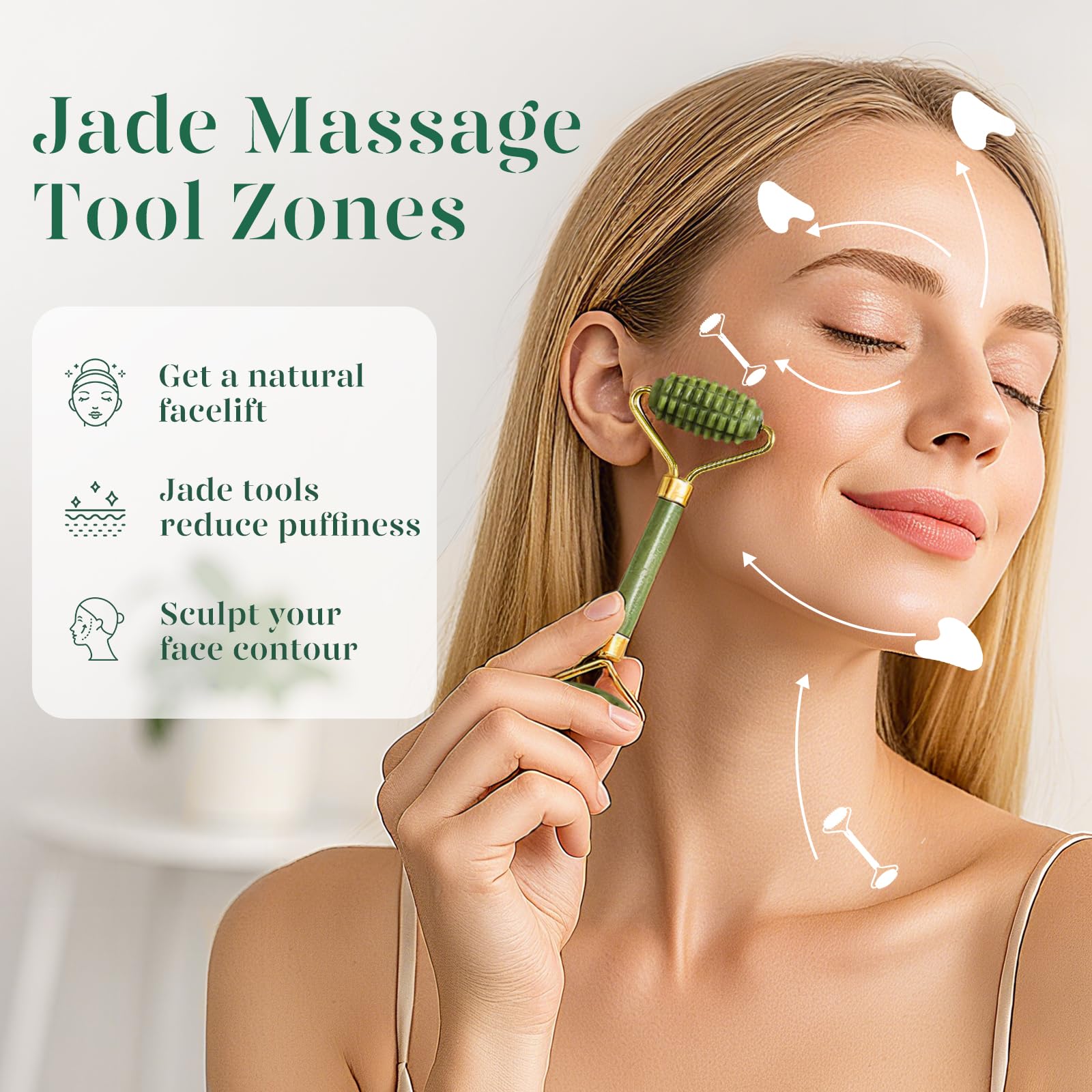 BAIMEI IcyMe - Rodillo de jade y Gua Sha, rodillo facial para reducir el enrojecimiento de la piel, cuidado personal para hombres y mujeres, masajeador para cara, ojos, cuello, alivia líneas finas y | Cooling Face Roller for Lymphatic Massage,Sculpting To