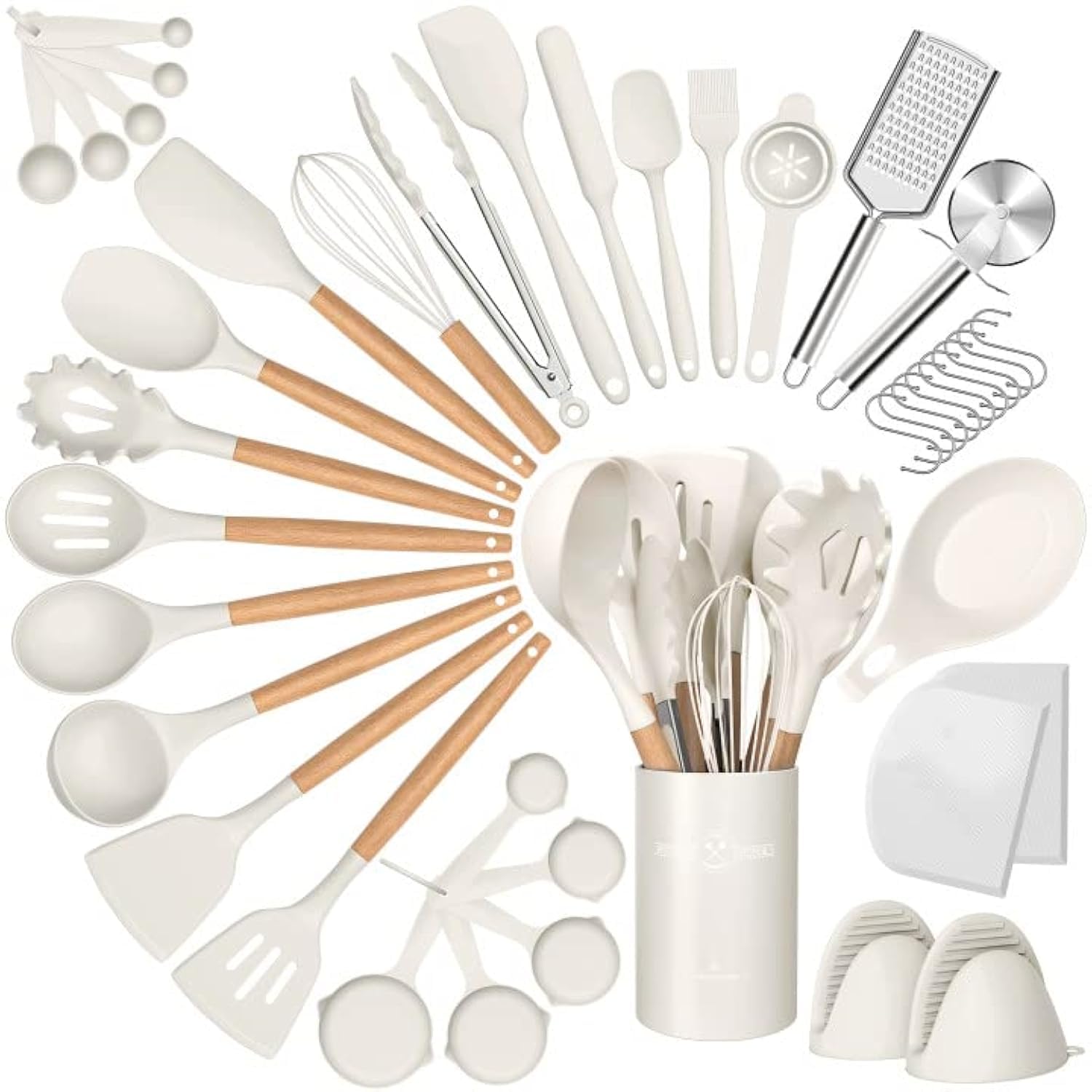 Juego de utensilios de cocina de silicona, 43 piezas antiadherentes resistentes al calor, juego de espátulas con mango de madera para hornear, cocinar y mezclar, las mejores herramientas de cocina con