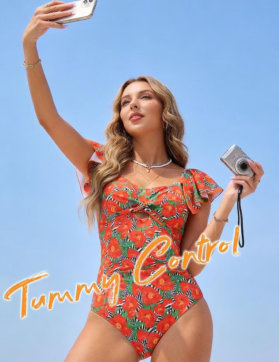 Traje de baño de una pieza con volantes para mujer, con control de abdomen, estampado floral, fruncido, adelgazante, monokini