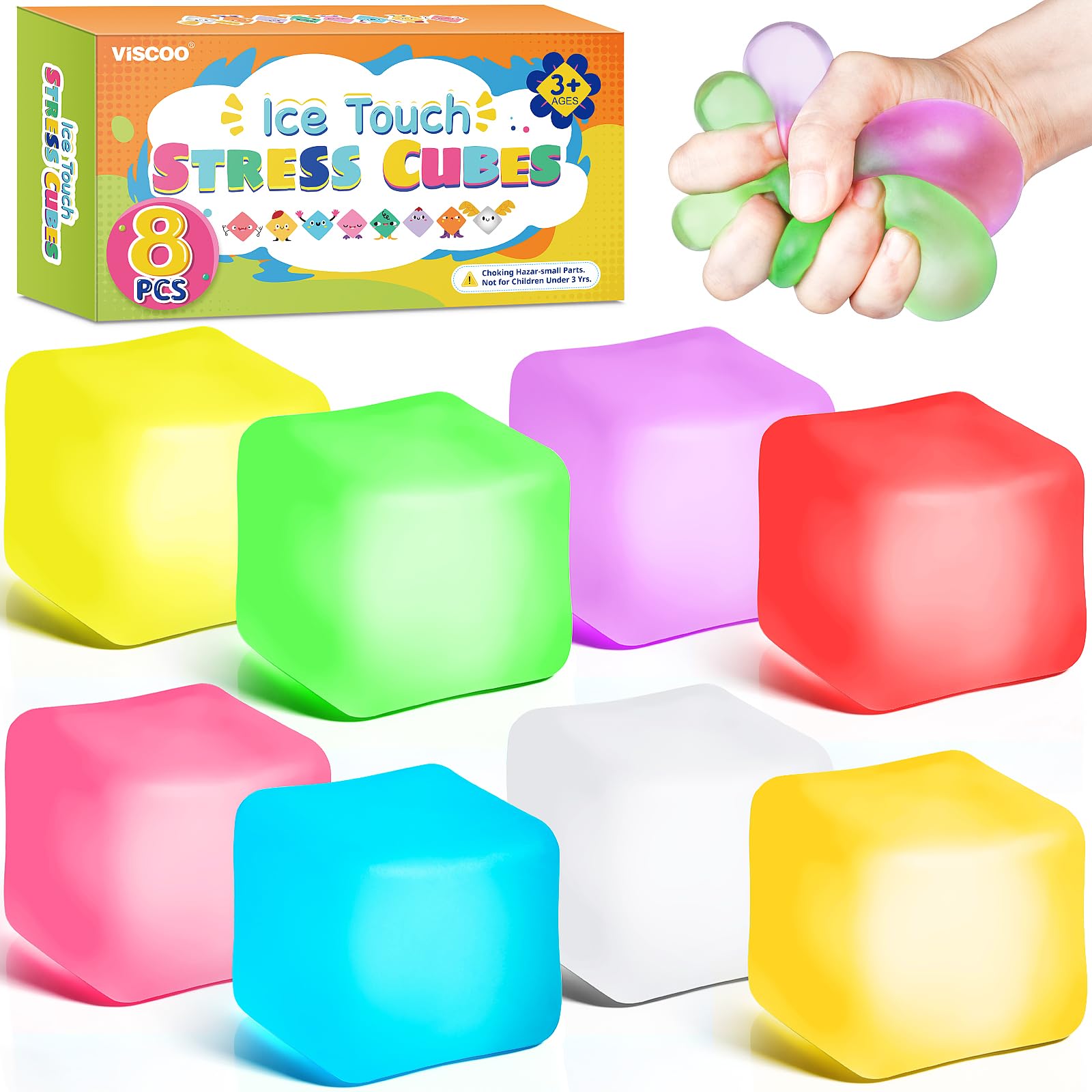 Paquete de 4 Cubos Antiestrés, Pelotas Antiestrés con Forma de Cubo de Hielo de Elevación Lenta para Adultos y Niños, Juguete Sensorial Fidget para Alivio de Ansiedad, Pelotas Blandas de Forma | Sensory Fidget Toy for Anxiety Relief, Square Shape Cube Squ