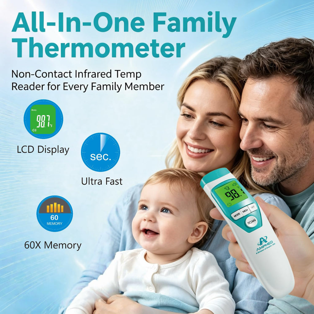 Termómetro de frente de grado médico Amplim para adultos, niños, bebés, termómetro infrarrojo digital sin contacto, lectura instantánea, detección precisa y rápida de fiebre, para uso en casa, clínica | Para adultos, niños, bebés, detección digital de fie