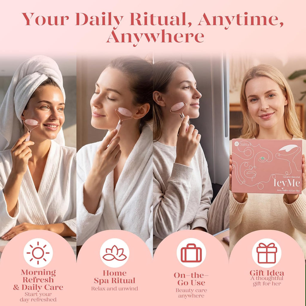 BAIMEI IcyMe - Rodillo de jade y Gua Sha, rodillo facial para reducir el enrojecimiento de la piel, cuidado personal para hombres y mujeres, masajeador para cara, ojos, cuello, alivia líneas finas y | Cooling Face Roller for Lymphatic Massage,Sculpting To