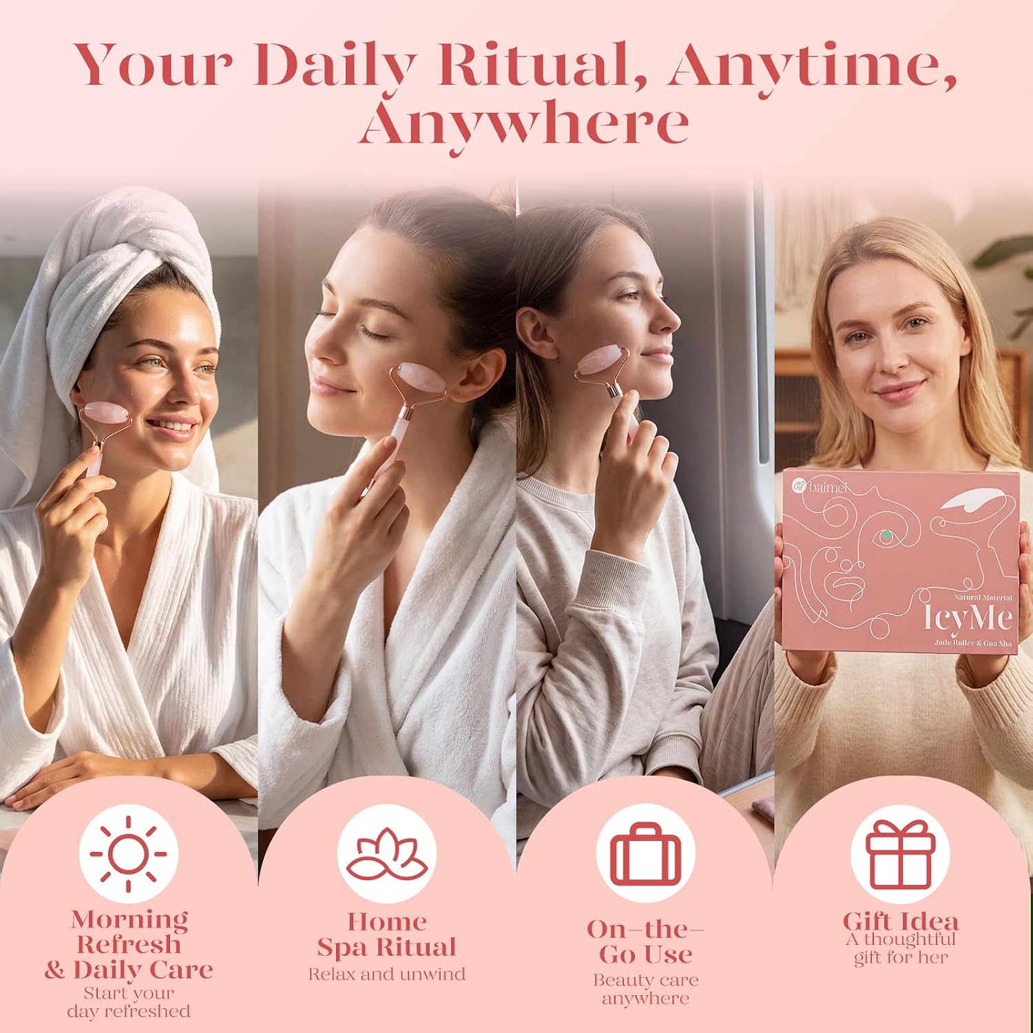 BAIMEI IcyMe - Rodillo de jade y Gua Sha, rodillo facial para reducir el enrojecimiento de la piel, cuidado personal para hombres y mujeres, masajeador para cara, ojos, cuello, alivia líneas finas y | Cooling Face Roller for Lymphatic Massage,Sculpting To