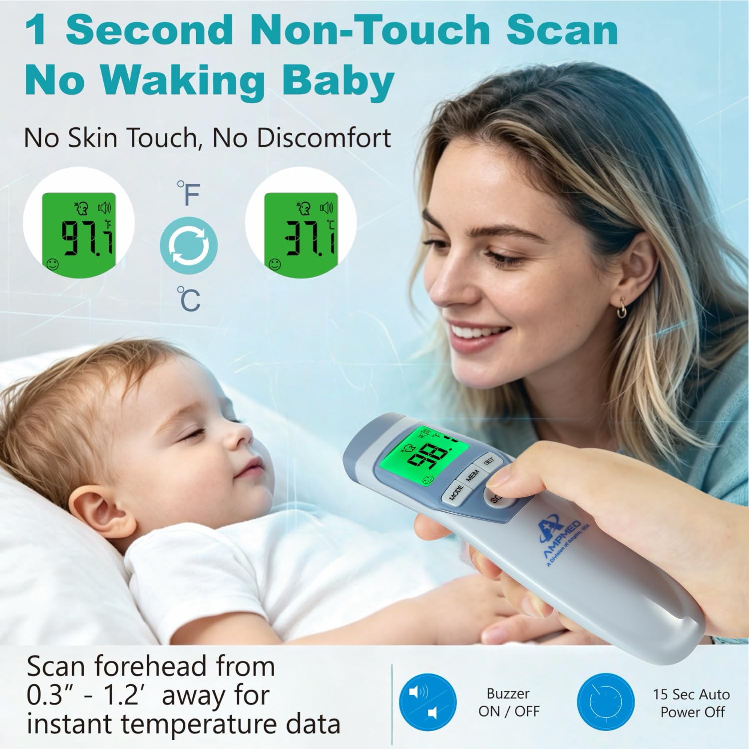 Termómetro de frente de grado médico Amplim para adultos, niños, bebés, termómetro infrarrojo digital sin contacto, lectura instantánea, detección precisa y rápida de fiebre, para uso en casa, clínica | Para adultos, niños, bebés, detección digital de fie
