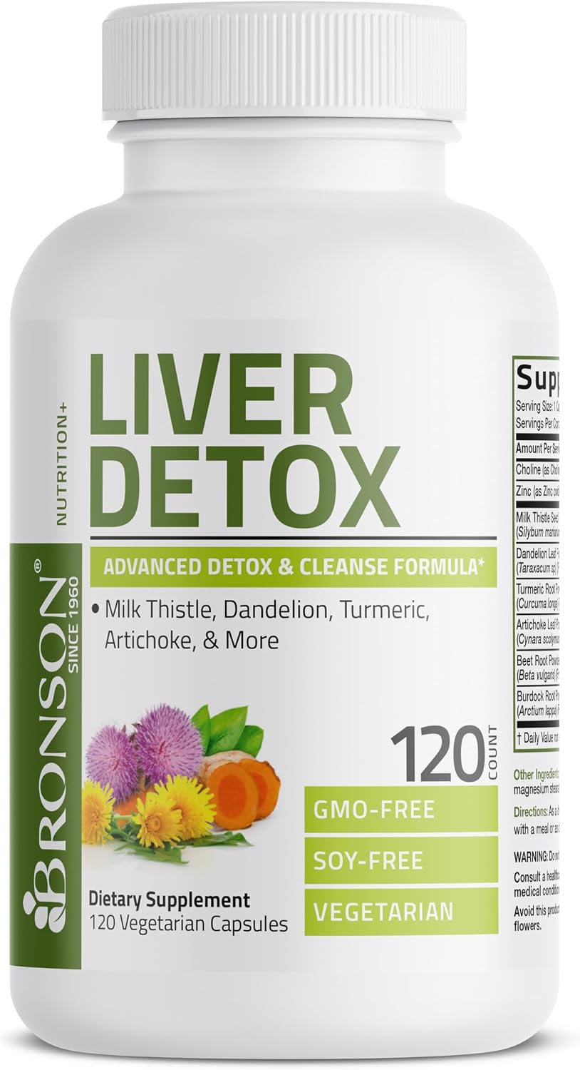 Bronson Desintoxicación Hepática Avanzada Fórmula de Limpieza y Descanso Apoya la Función Saludable del Hígado con Cardo Mariano, Raíz de Diente de León, Cúrcuma, Hoja de Alcachofa y Más, Sin GMO, 60 | Liver Health Support with Milk Thistle, Dandelion Ext