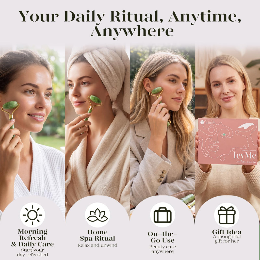 BAIMEI IcyMe - Rodillo de jade y Gua Sha, rodillo facial para reducir el enrojecimiento de la piel, cuidado personal para hombres y mujeres, masajeador para cara, ojos, cuello, alivia líneas finas y | Cooling Face Roller for Lymphatic Massage,Sculpting To
