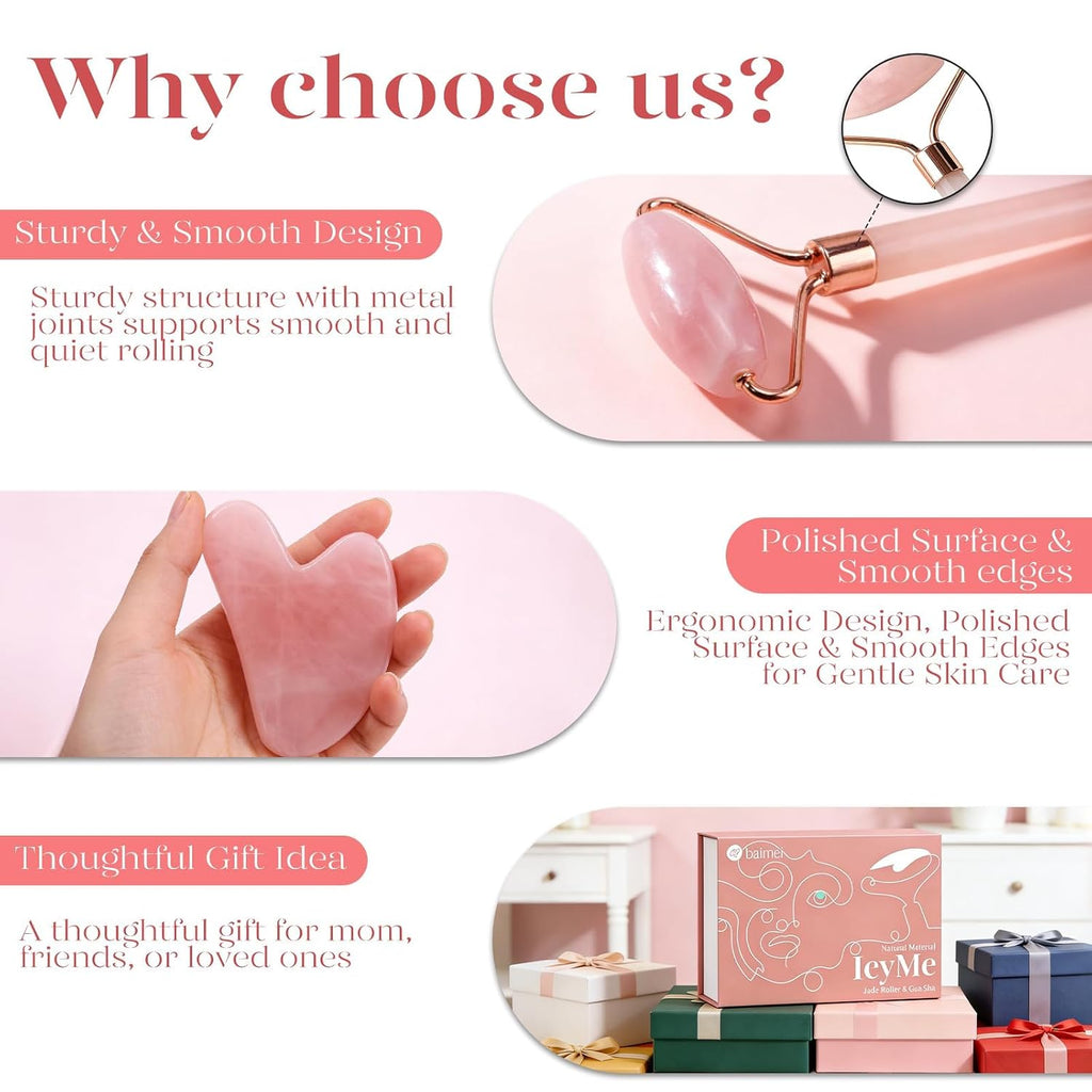 BAIMEI IcyMe - Rodillo de jade y Gua Sha, rodillo facial para reducir el enrojecimiento de la piel, cuidado personal para hombres y mujeres, masajeador para cara, ojos, cuello, alivia líneas finas y | Cooling Face Roller for Lymphatic Massage,Sculpting To