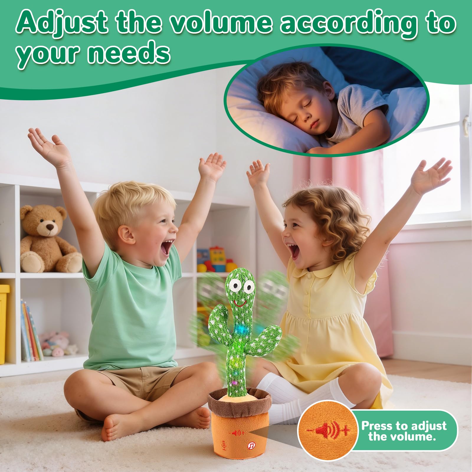 Cactus bailarín parlante - Repite lo que dices graba juguete para bebé | Bebé cantando grabación, imitando, repite lo que dices, musical interactivo, para niños y niñas de 1 año
