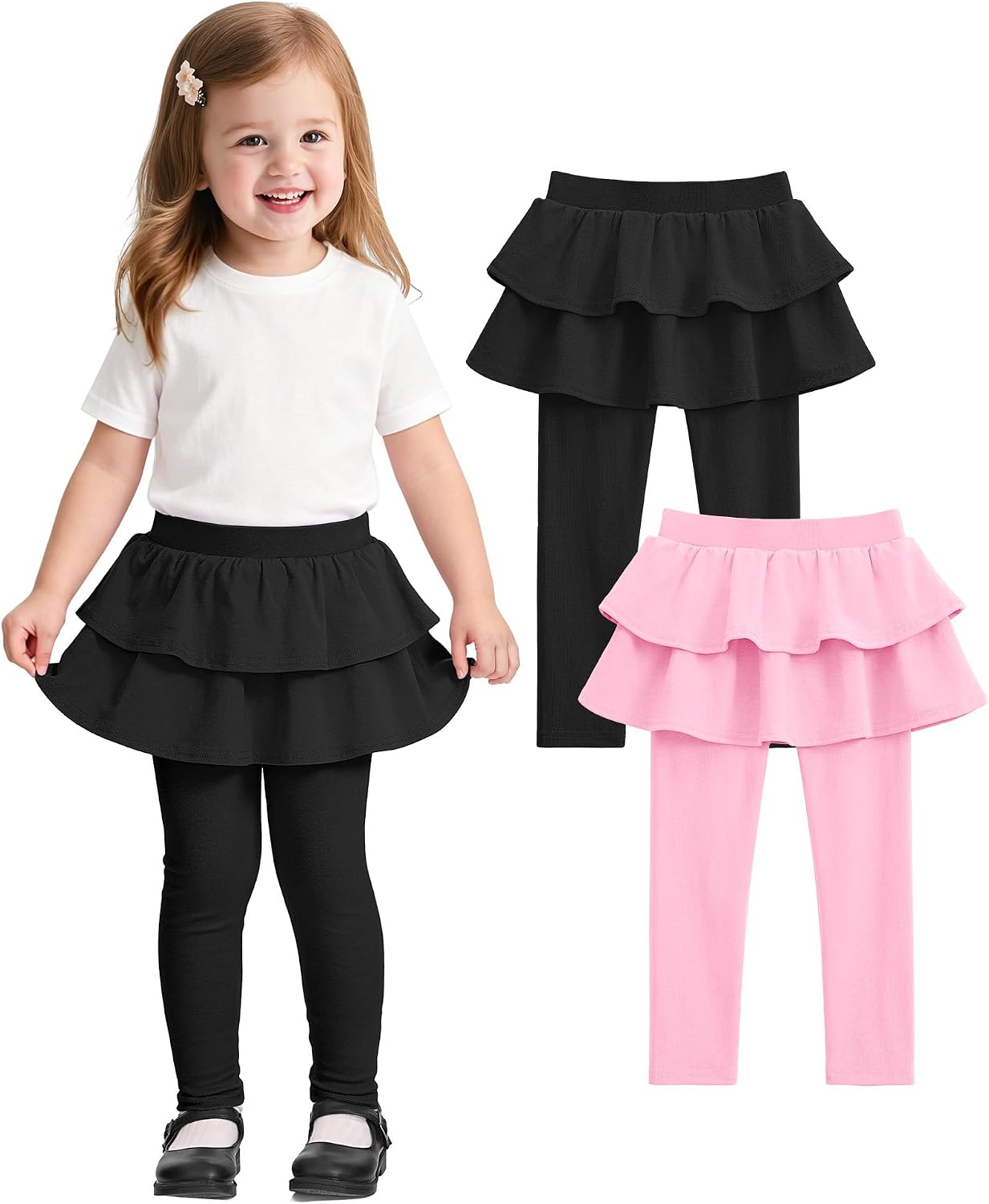 Witwot Paquete de 2 leggings tutú para niña, pantalones de algodón con falda con volantes, talla 18M-5T | Size 18M-5T Baby Girls Clothes