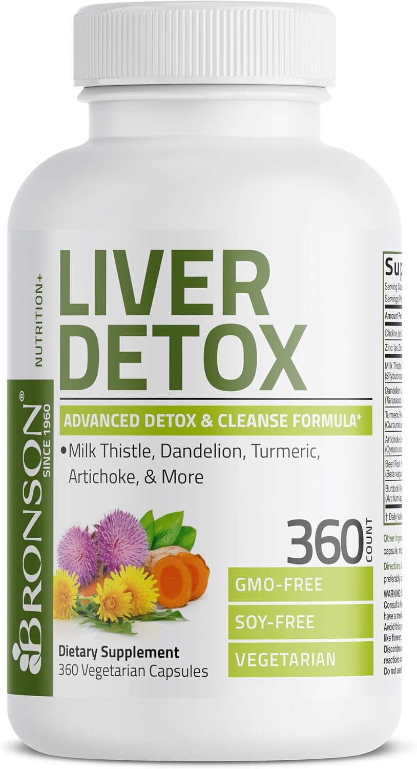 Bronson Desintoxicación Hepática Avanzada Fórmula de Limpieza y Descanso Apoya la Función Saludable del Hígado con Cardo Mariano, Raíz de Diente de León, Cúrcuma, Hoja de Alcachofa y Más, Sin GMO, 60 | Liver Health Support with Milk Thistle, Dandelion Ext