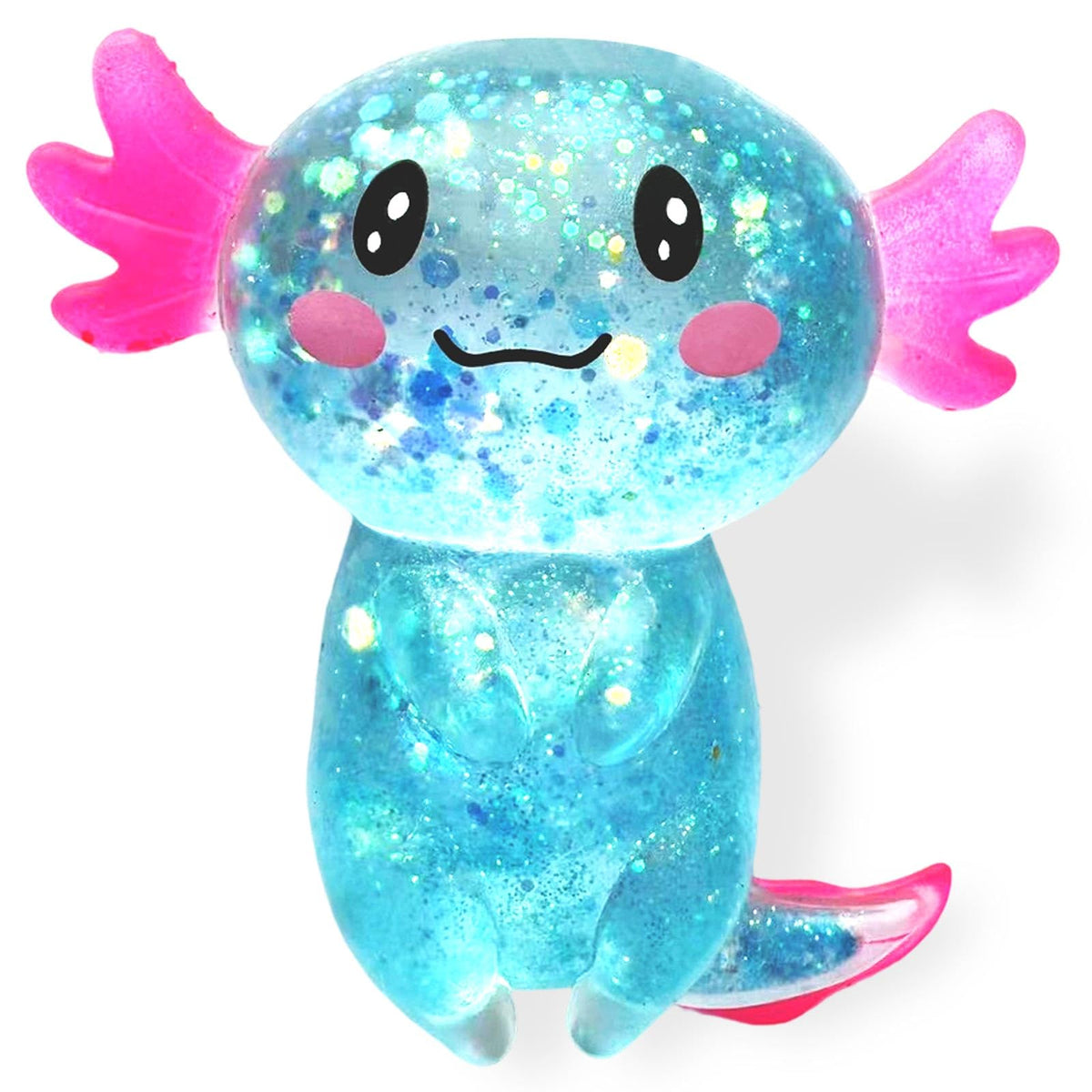 Axolotl - Juguete blando para aliviar el estrés – Lindo juguete para apretar con purpurina para niños y adultos, juguete sensorial para aliviar la ansiedad, recuerdo de fiesta de escritorio | Soft TPR, Floating Glitter, squeeze toy, busy hands, stress rel