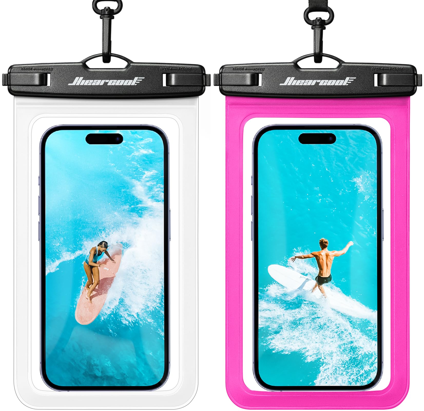 Hiearcool Funda impermeable IPX8 para iPhone 17/16/15/14 Pro Max, bolsa seca para teléfono celular para artículos esenciales de playa y crucero, pantalla táctil, cordón incluido, paquete de 2 (se adapta a hasta 8.9 pulgadas)
