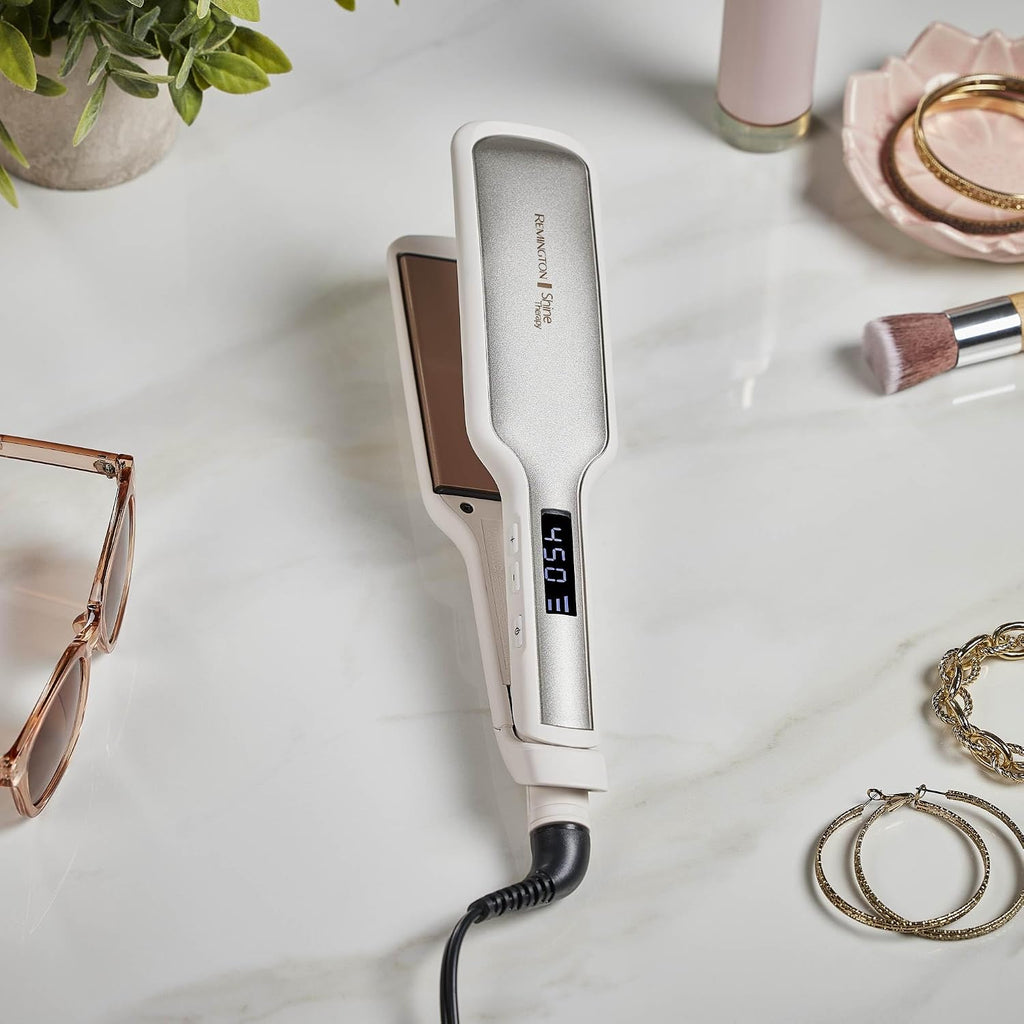 Remington Shine Therapy - Alisadora de cabello de 2 pulgadas, plancha alisadora infundida con aceite de argán y queratina, plancha alisadora profesional de cerámica para menos frizz, herramientas de | Ceramic flat iron plates infused with Argan Oil and Ke