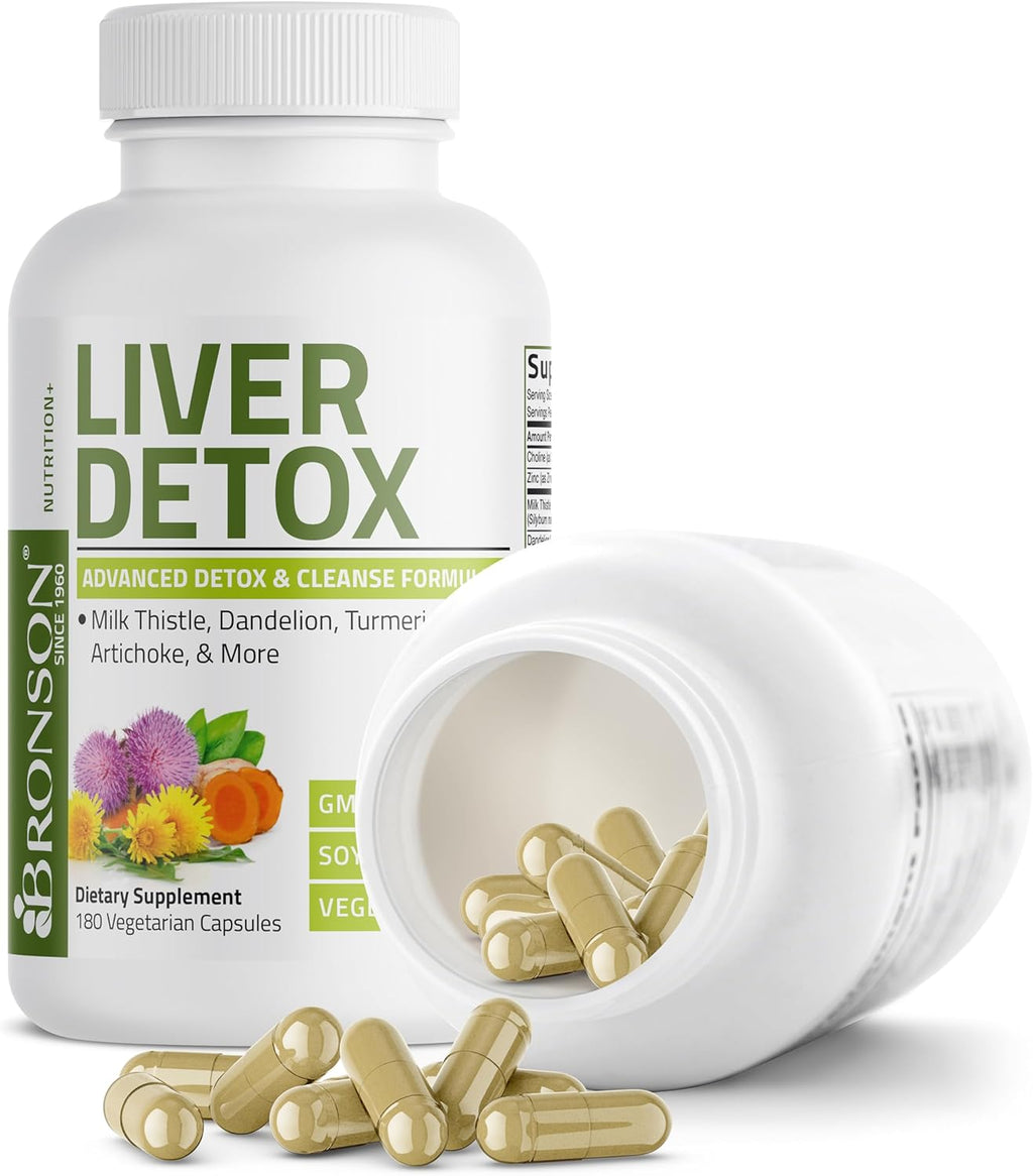 Bronson Desintoxicación Hepática Avanzada Fórmula de Limpieza y Descanso Apoya la Función Saludable del Hígado con Cardo Mariano, Raíz de Diente de León, Cúrcuma, Hoja de Alcachofa y Más, Sin GMO, 60 | Liver Health Support with Milk Thistle, Dandelion Ext