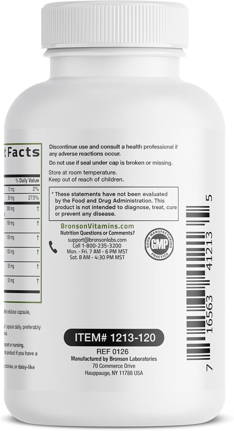 Bronson Desintoxicación Hepática Avanzada Fórmula de Limpieza y Descanso Apoya la Función Saludable del Hígado con Cardo Mariano, Raíz de Diente de León, Cúrcuma, Hoja de Alcachofa y Más, Sin GMO, 60 | Liver Health Support with Milk Thistle, Dandelion Ext