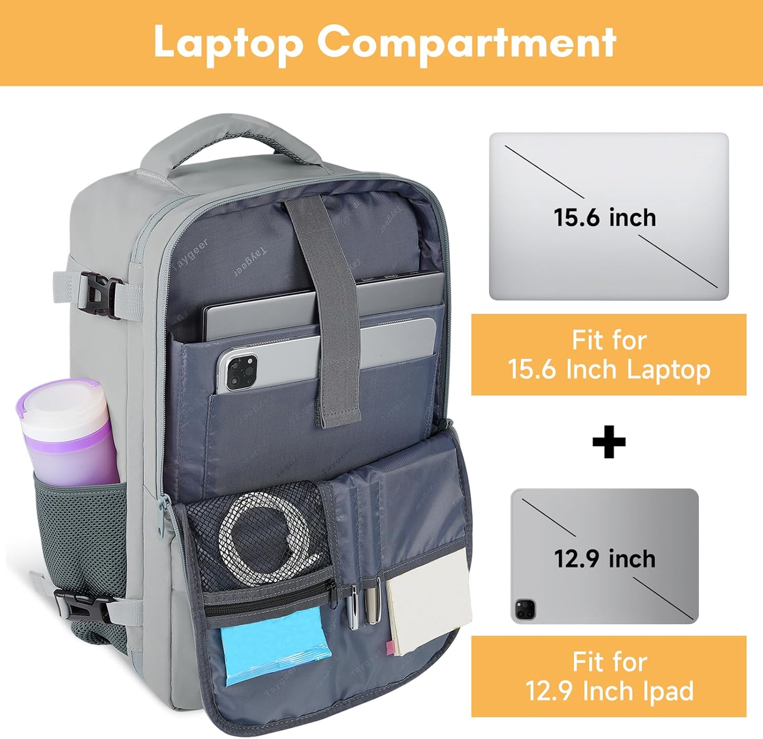 Taygeer - Mochila de viaje para mujeres, mochila de cabina con puerto de carga USB y bolsa para zapatos, mochila TSA para laptop de 15.6 pulgadas aprobada para vuelos, bolsa de enfermera, mochila | 15.6inch Laptop Mochila with Water Bottle Pocket & Shoe P