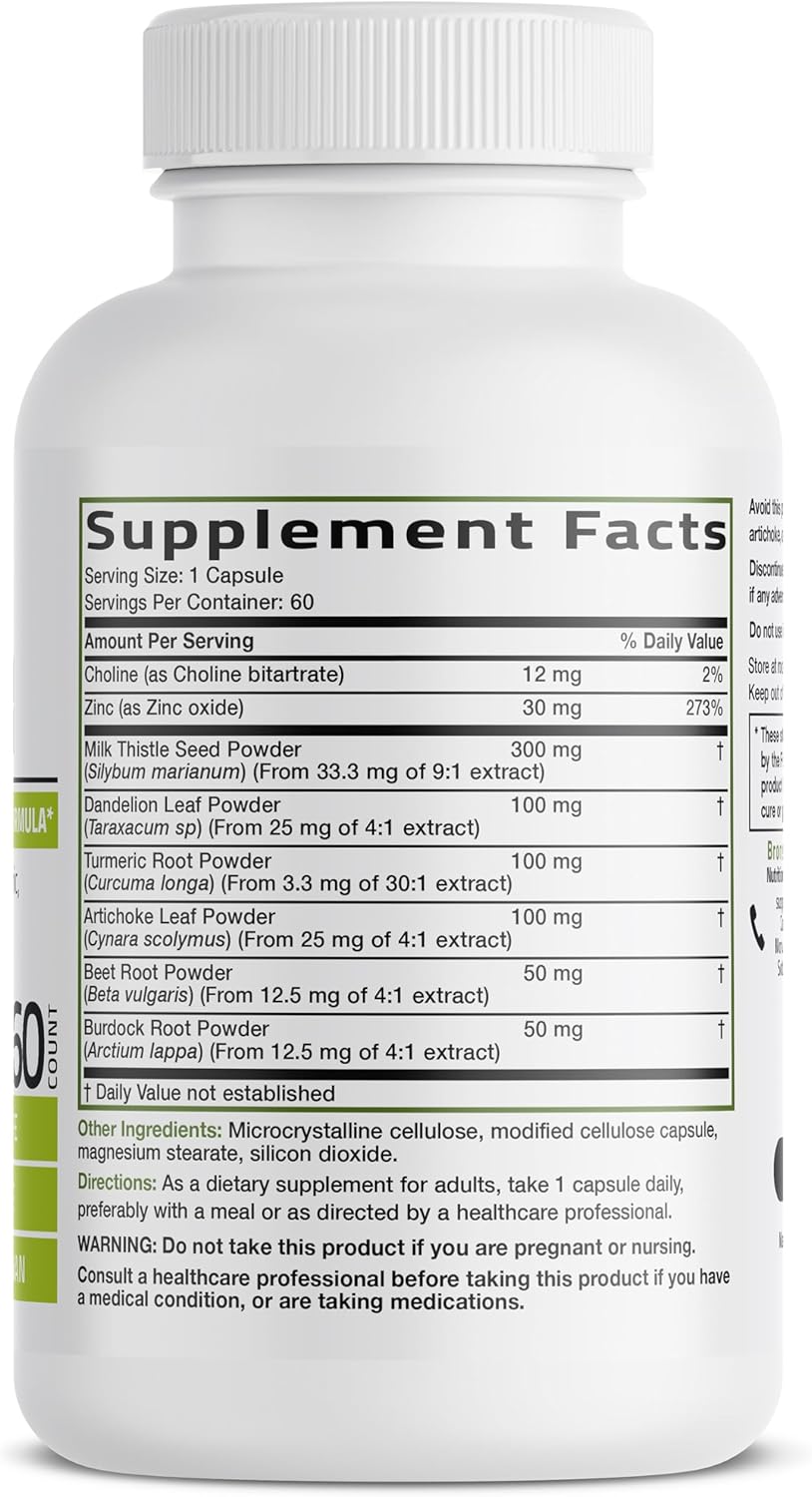 Bronson Desintoxicación Hepática Avanzada Fórmula de Limpieza y Descanso Apoya la Función Saludable del Hígado con Cardo Mariano, Raíz de Diente de León, Cúrcuma, Hoja de Alcachofa y Más, Sin GMO, 60 | Liver Health Support with Milk Thistle, Dandelion Ext