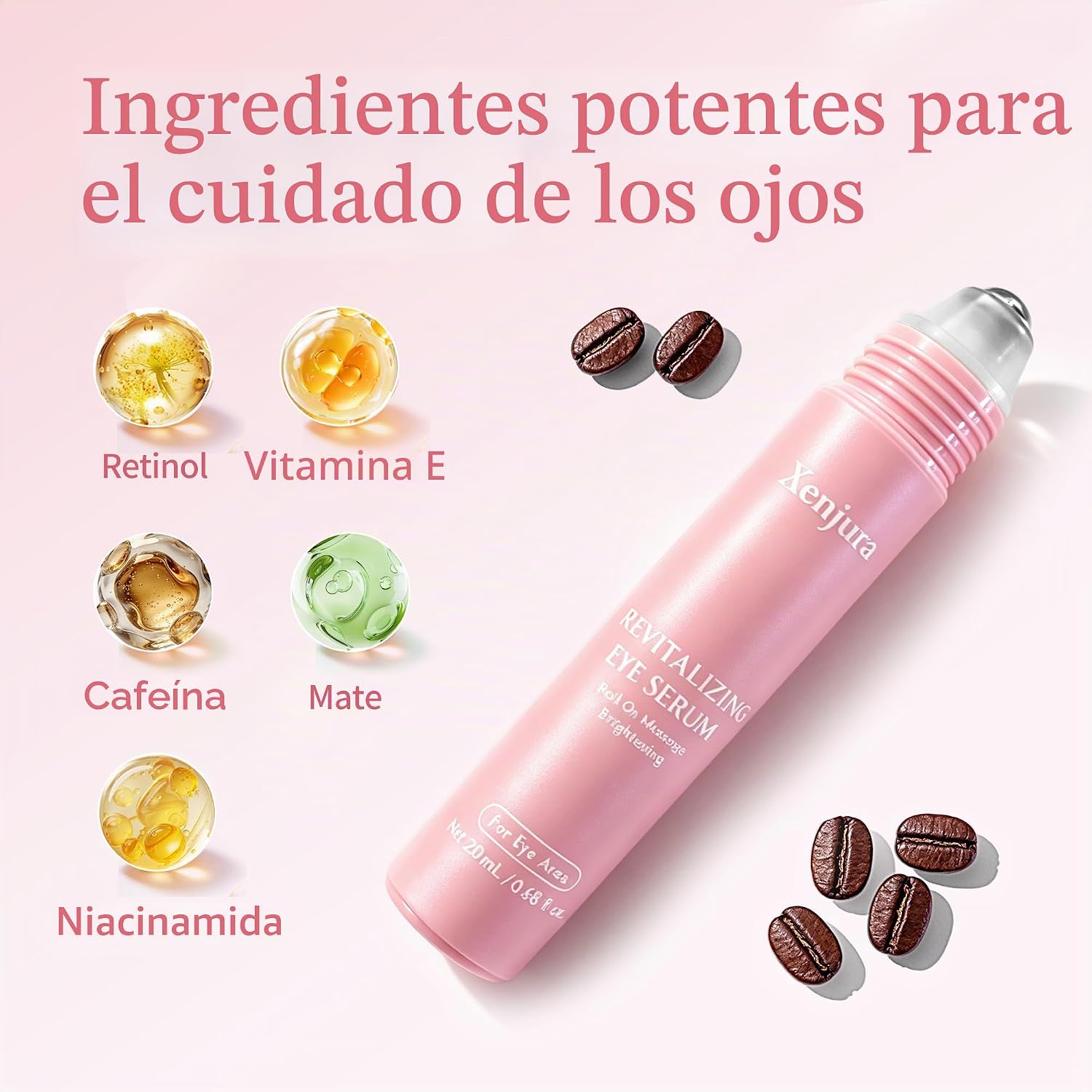 Suero de retinol y cafeína para debajo de los ojos, crema refrescante Xenjura para ojos hinchados y ojeras, removedor de arrugas antienvejecimiento para líneas finas, cuidado de la piel vegano (0.7 fl