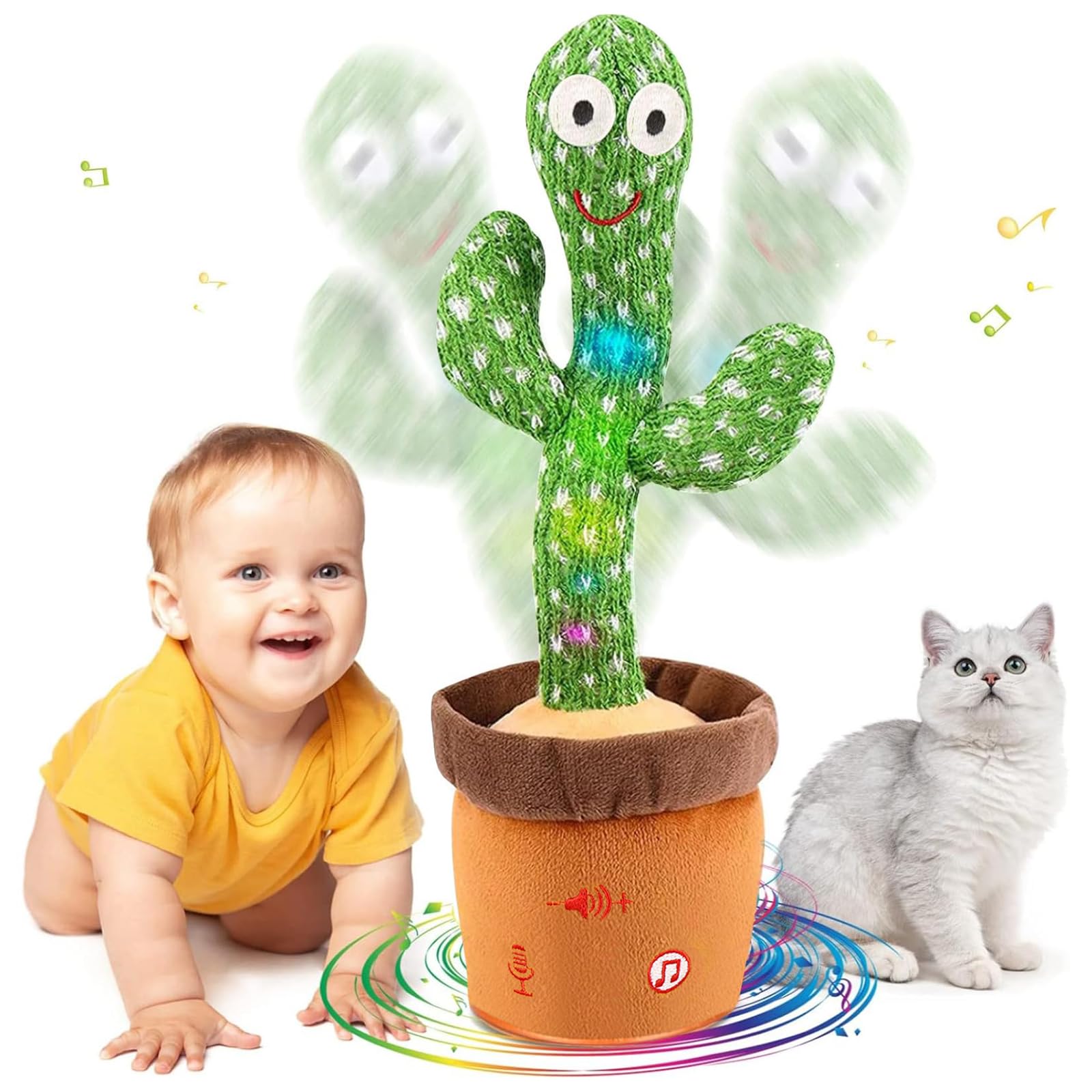 Cactus bailarín parlante - Repite lo que dices graba juguete para bebé | Bebé cantando grabación, imitando, repite lo que dices, musical interactivo, para niños y niñas de 1 año