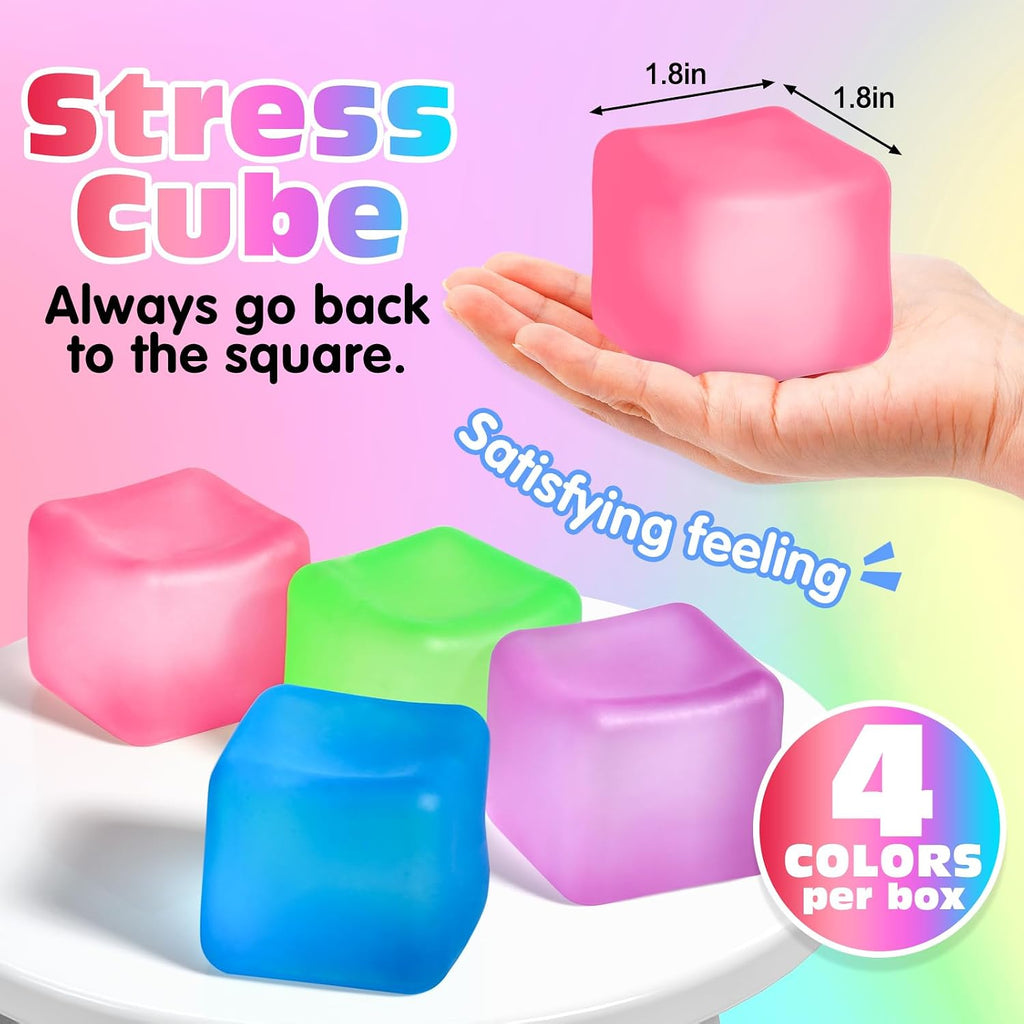 Paquete de 4 Cubos Antiestrés, Pelotas Antiestrés con Forma de Cubo de Hielo de Elevación Lenta para Adultos y Niños, Juguete Sensorial Fidget para Alivio de Ansiedad, Pelotas Blandas de Forma | Sensory Fidget Toy for Anxiety Relief, Square Shape Cube Squ