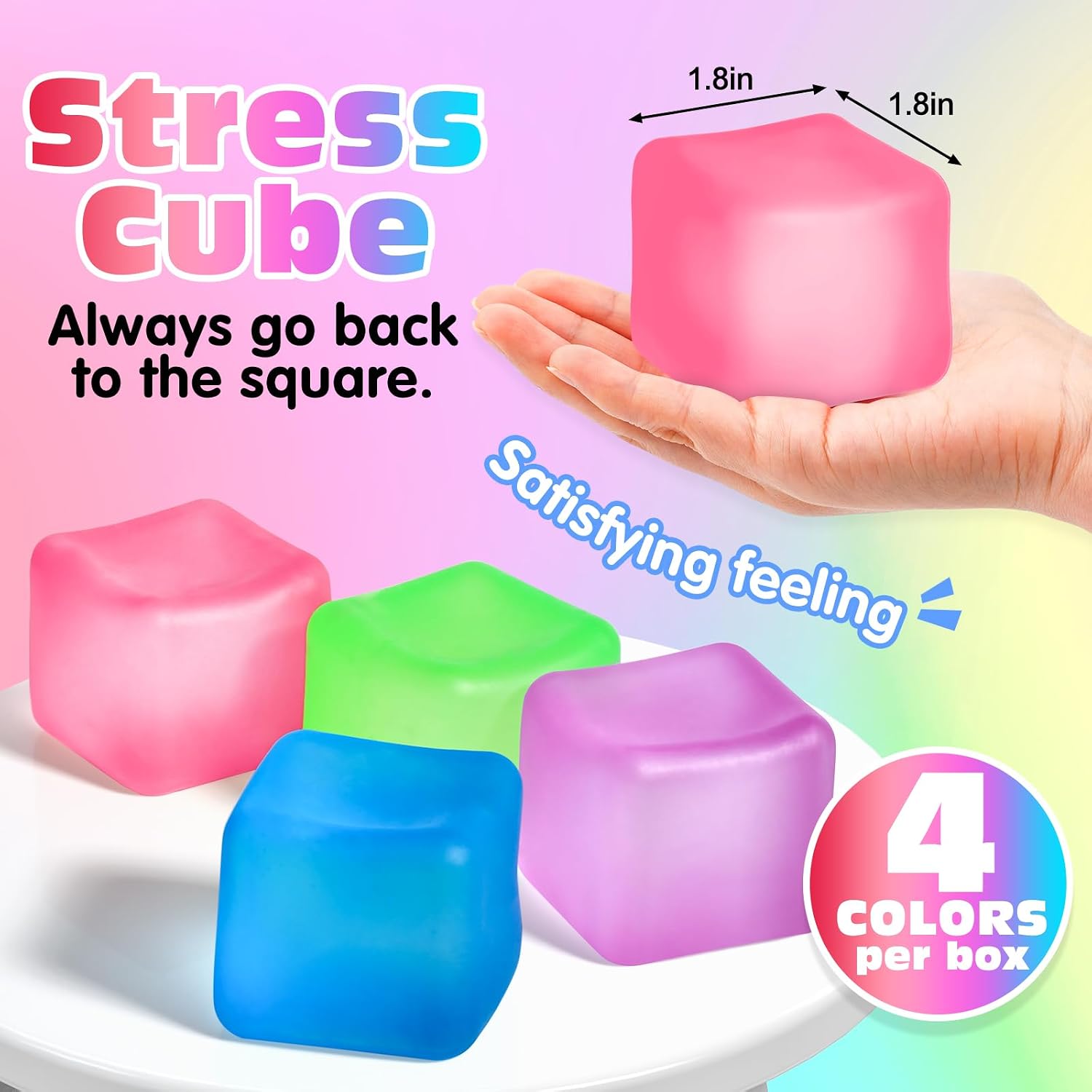 Paquete de 4 Cubos Antiestrés, Pelotas Antiestrés con Forma de Cubo de Hielo de Elevación Lenta para Adultos y Niños, Juguete Sensorial Fidget para Alivio de Ansiedad, Pelotas Blandas de Forma | Sensory Fidget Toy for Anxiety Relief, Square Shape Cube Squ