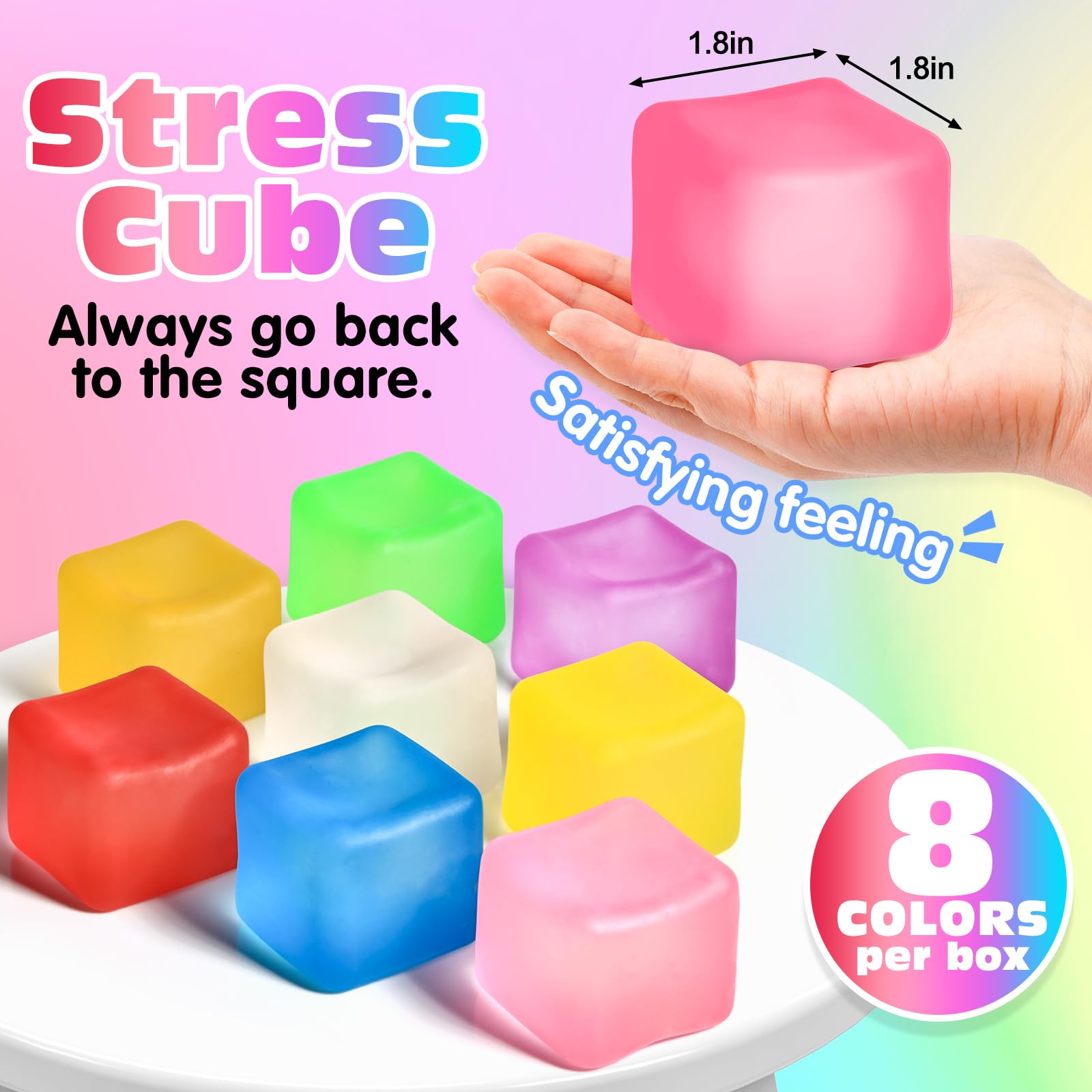 Paquete de 4 Cubos Antiestrés, Pelotas Antiestrés con Forma de Cubo de Hielo de Elevación Lenta para Adultos y Niños, Juguete Sensorial Fidget para Alivio de Ansiedad, Pelotas Blandas de Forma | Sensory Fidget Toy for Anxiety Relief, Square Shape Cube Squ
