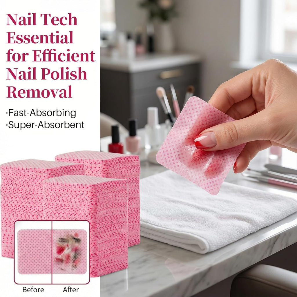 MAQIHAN 600 Toallitas para Uñas Sin Pelusa - Toallitas Removedoras de Esmalte de Uñas Rosa Sin Pelusa, Almohadillas para Uñas Sin Pelusa para Uñas de Gel, Toallitas de Pegamento para Uñas Sin Pelusa