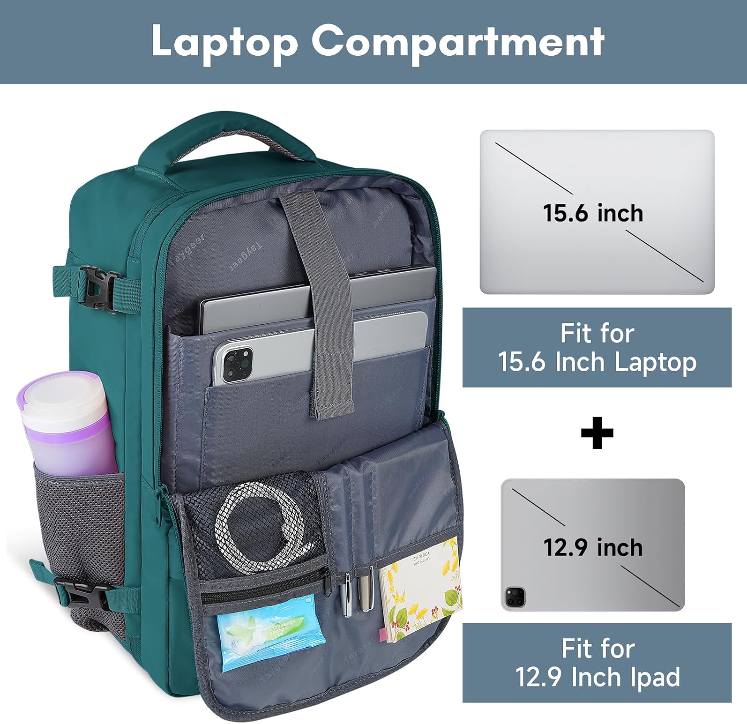 Taygeer - Mochila de viaje para mujeres, mochila de cabina con puerto de carga USB y bolsa para zapatos, mochila TSA para laptop de 15.6 pulgadas aprobada para vuelos, bolsa de enfermera, mochila | 15.6inch Laptop Mochila with Water Bottle Pocket & Shoe P